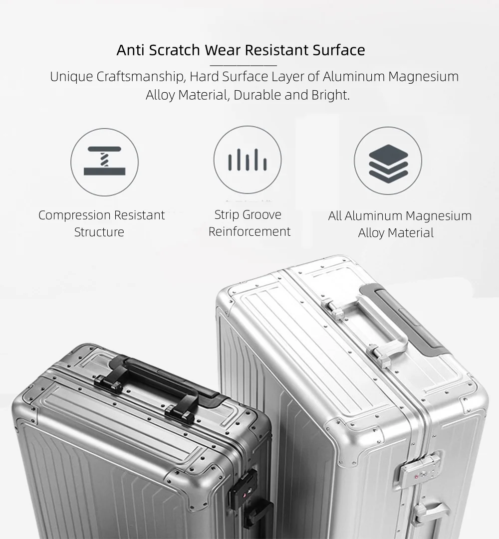 All Aluminum Magnesium Hardshell Carry on Luggage with Wheels, Modern Zipperless Hardshell Checked Luggage with TSA Lock, Airline Approved Metal Suitcase Travel Metal Rolling Luggage