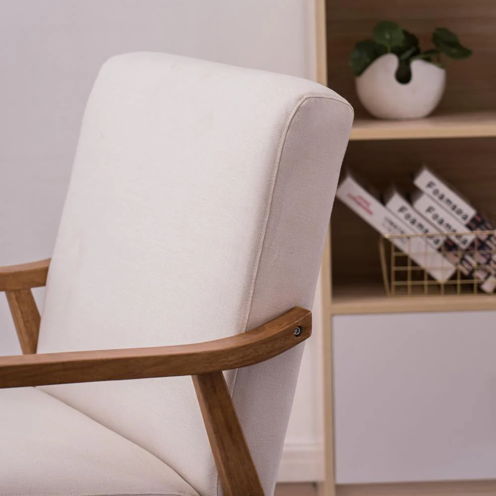 Ktaxon Mid - Century Modern Arm Chair with Solid Wood Frame, Lounge Chair Club Chair, Beige