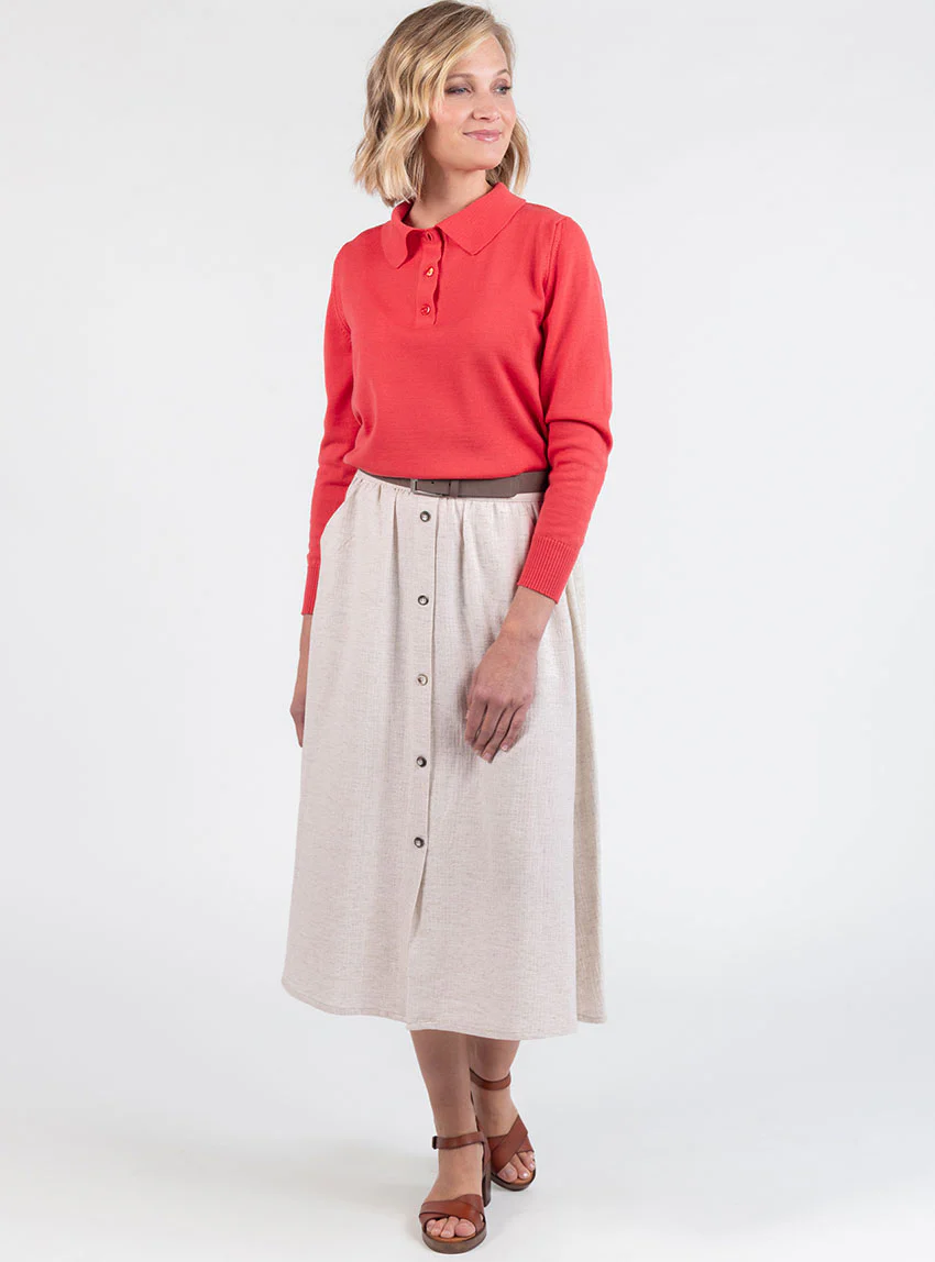 Pull femme col polo en laine rouge lumineux