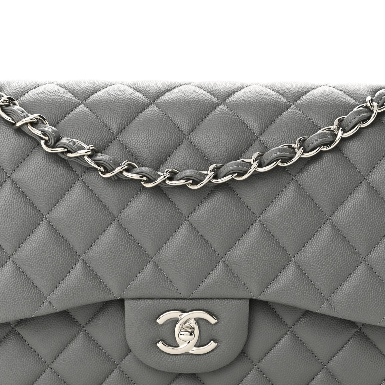 Caviar Quilted Jumbo Double Flap Grey