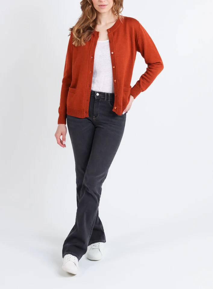 Cardigan femme en laine jersey épais Orange Ambré