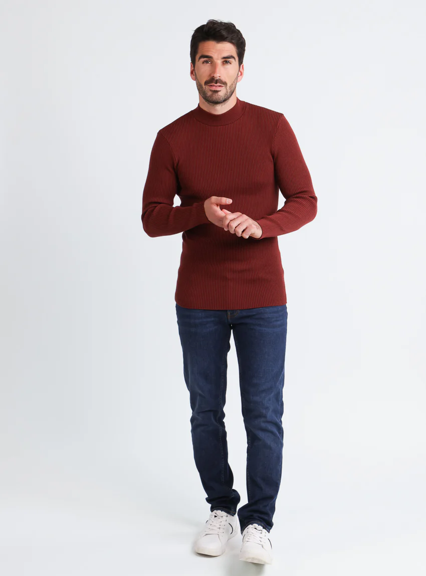 Pull homme 100% laine mérinos rouge terre de sienne