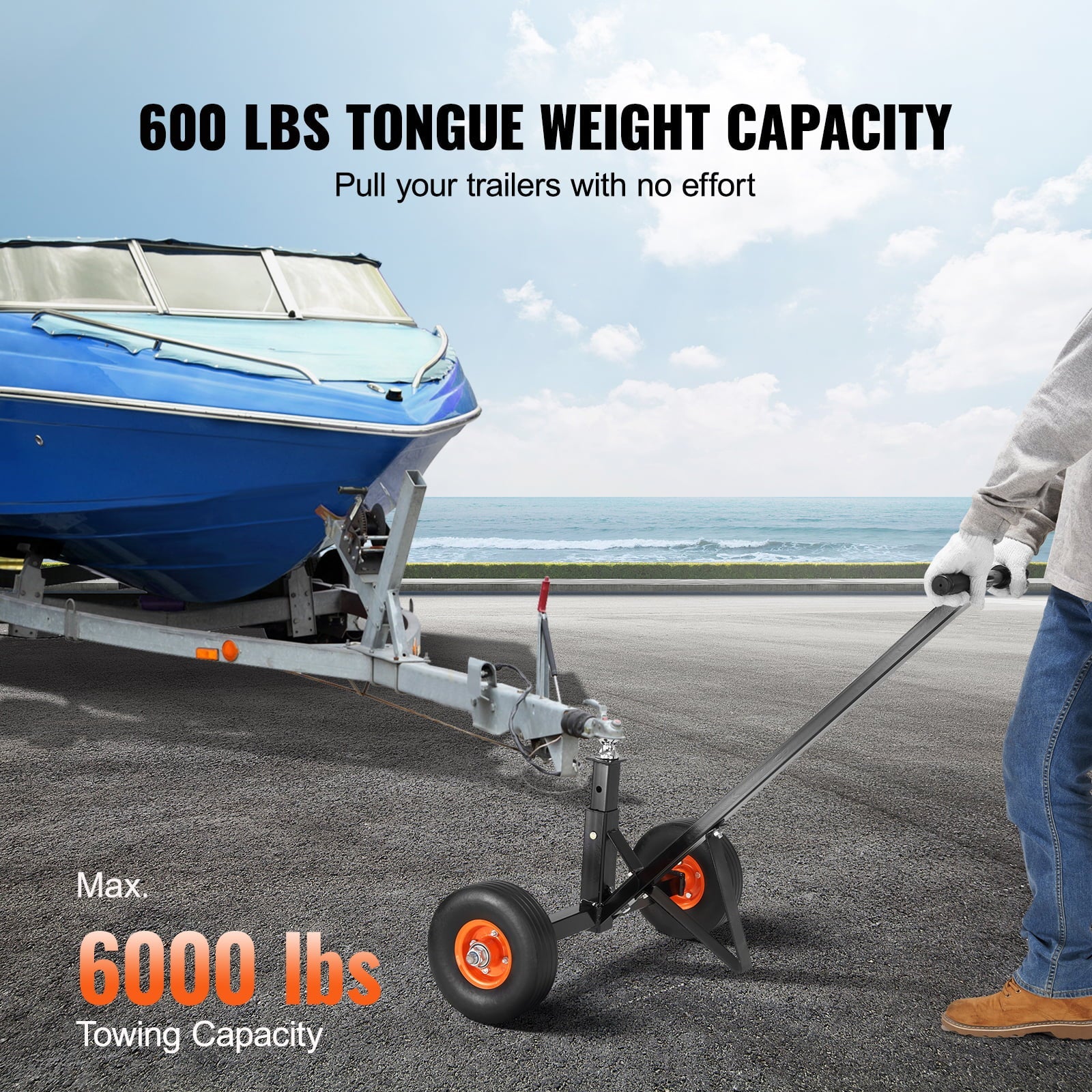 BENTISM Adjustable Trailer Dolly, 600 lb Tongue Weight Capacity, Carbon Steel Trailer Mover with 16'' - 24'' Adjustable Height, 1 - 7/8'' Hitch Ball & 10'' Solid Tires
