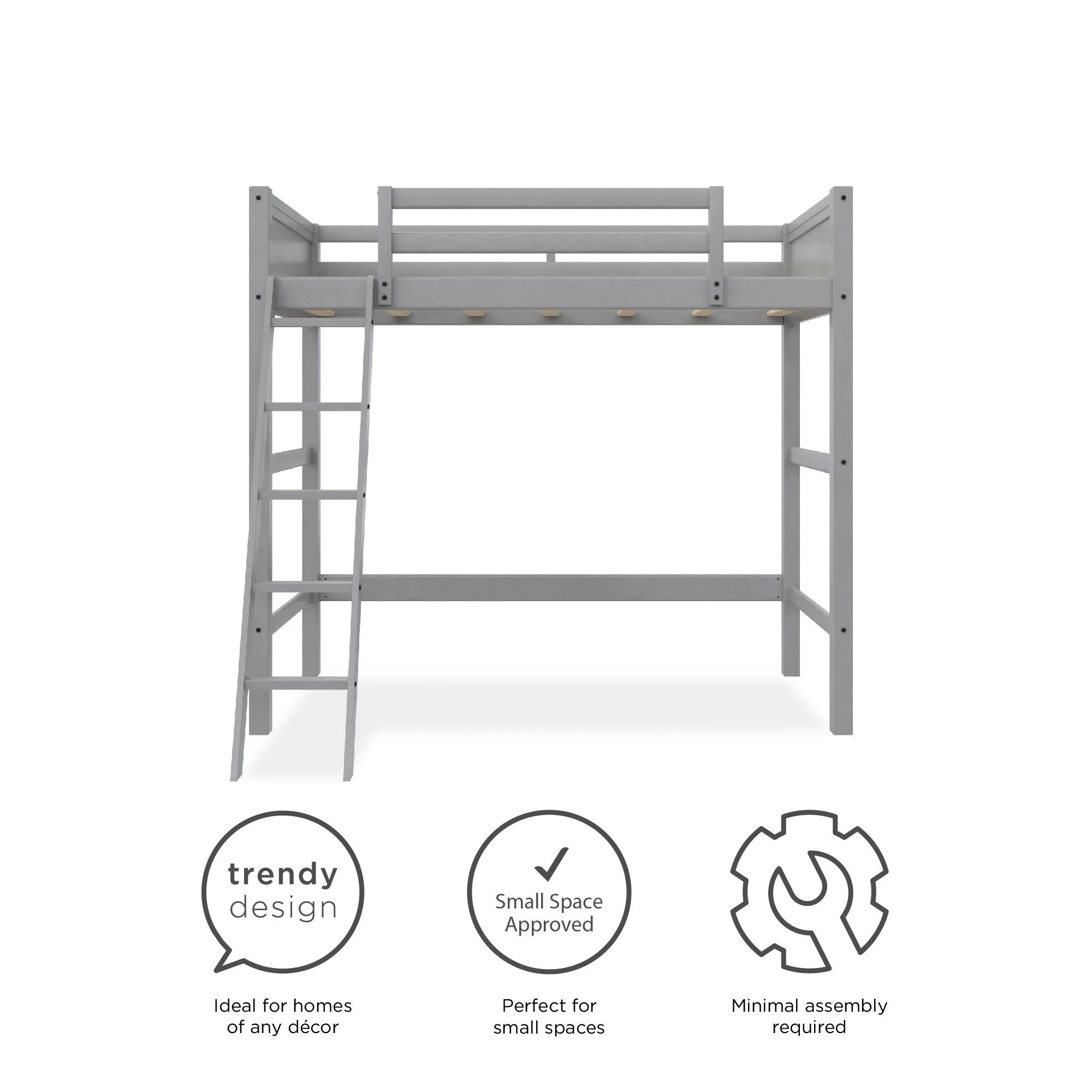 Your Zone Kiarah Twin Loft Bed with Ladder, White