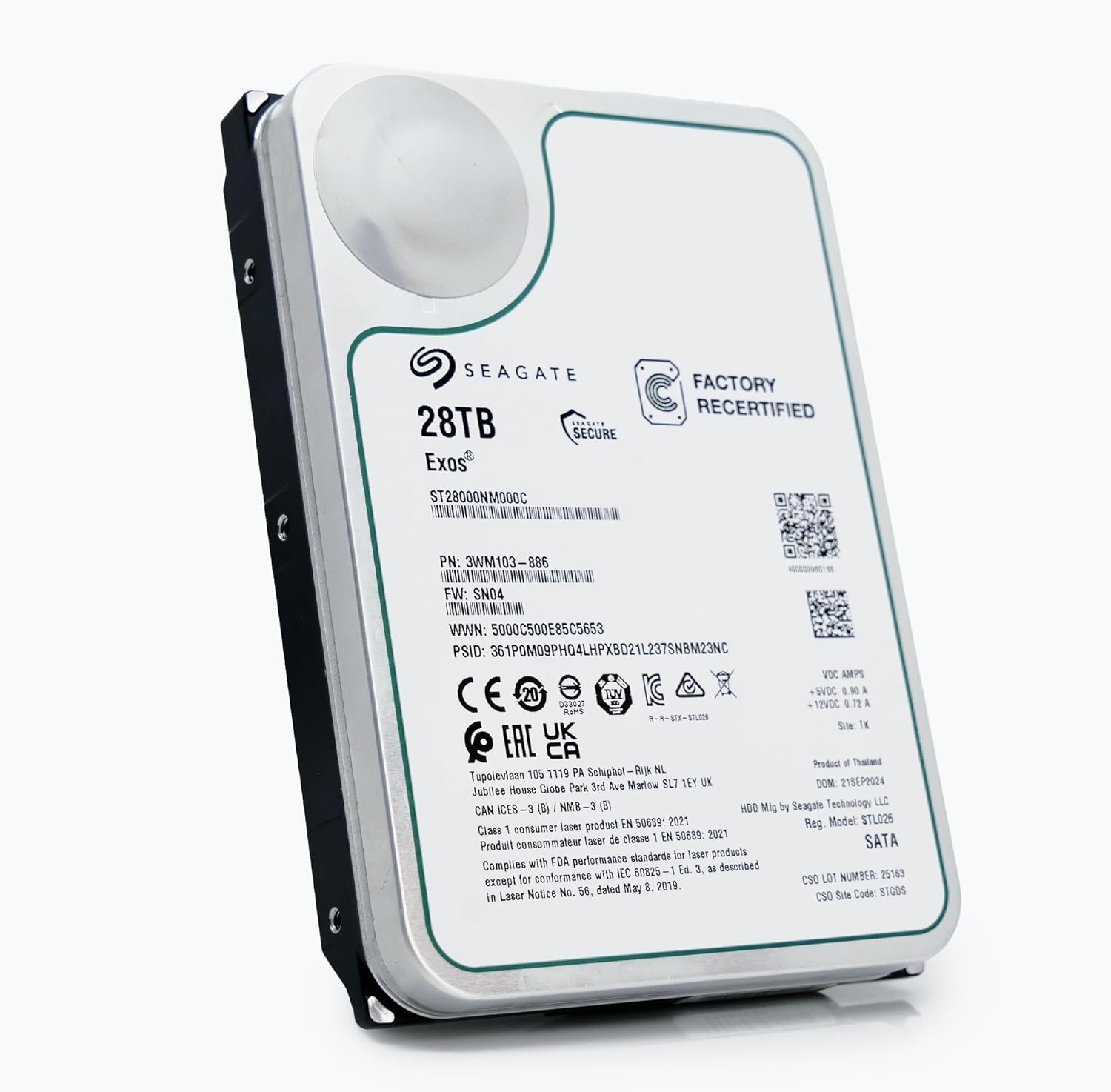 Seagate Exos 28TB Internal Hard Drive HDD - 3.5 in CMR SATA 6Gb/s  7200 RPM  512MB Cache  2.5M MTBF - ST28000NM000C (Renewed)