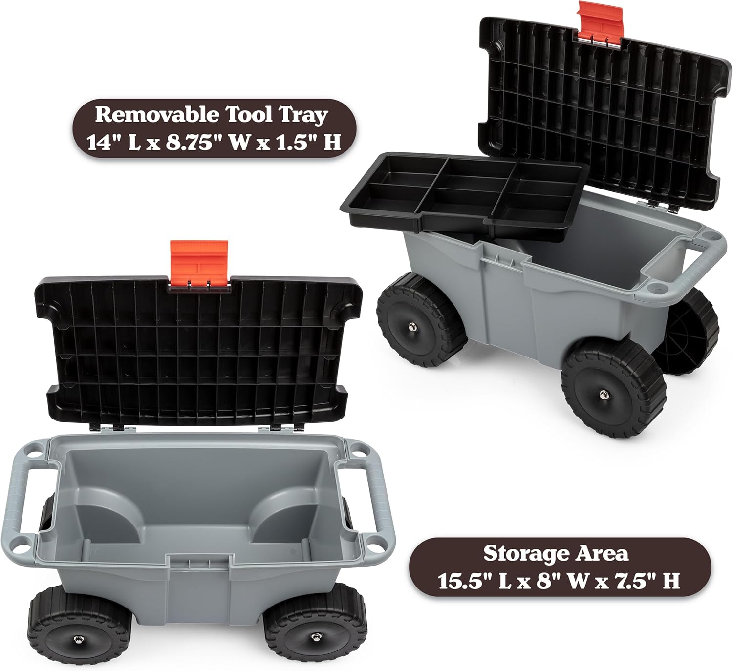 Pure Garden Rolling Garden Cart with Seat, Gray