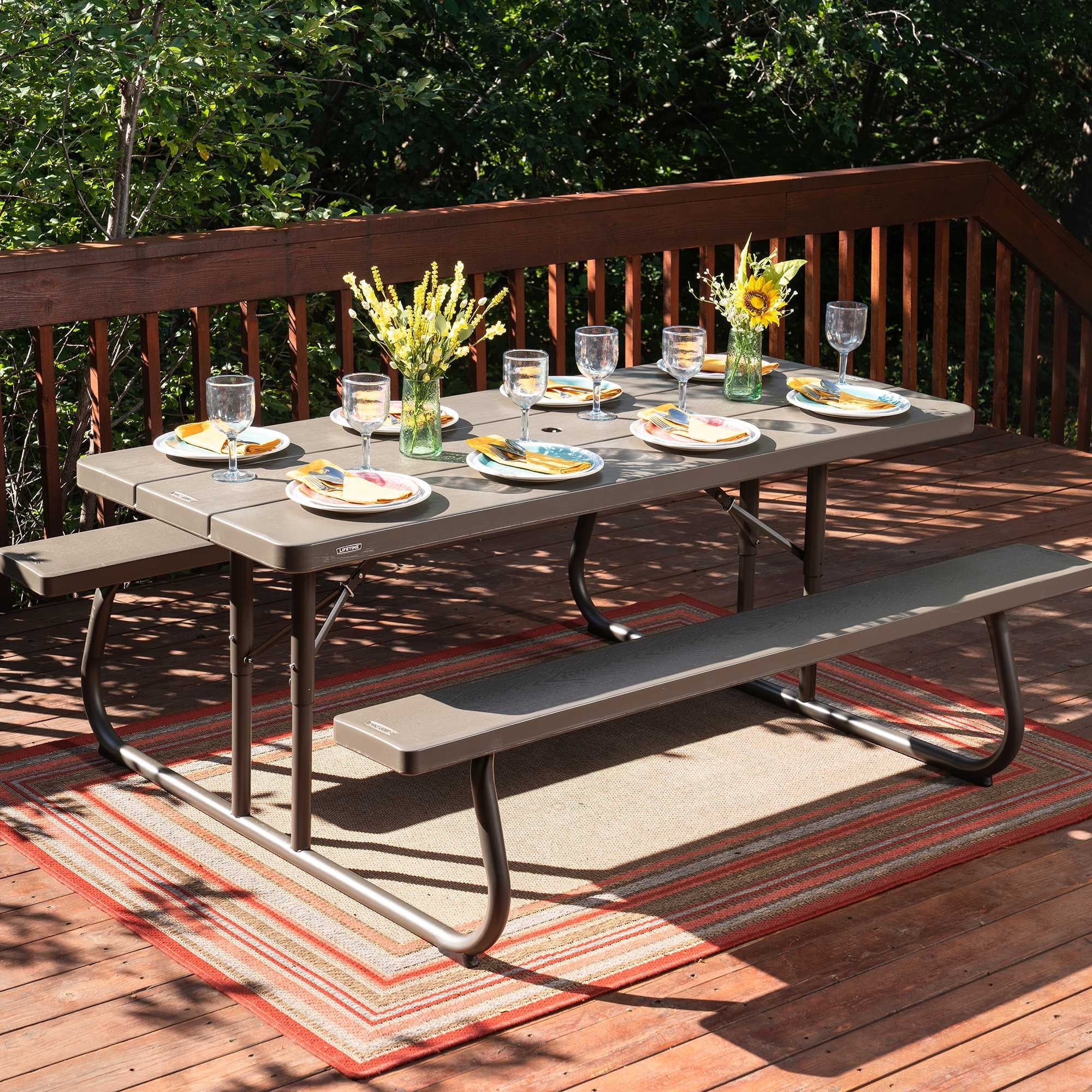 6 Foot Folding Picnic Table, Brown, 60105 Image 5