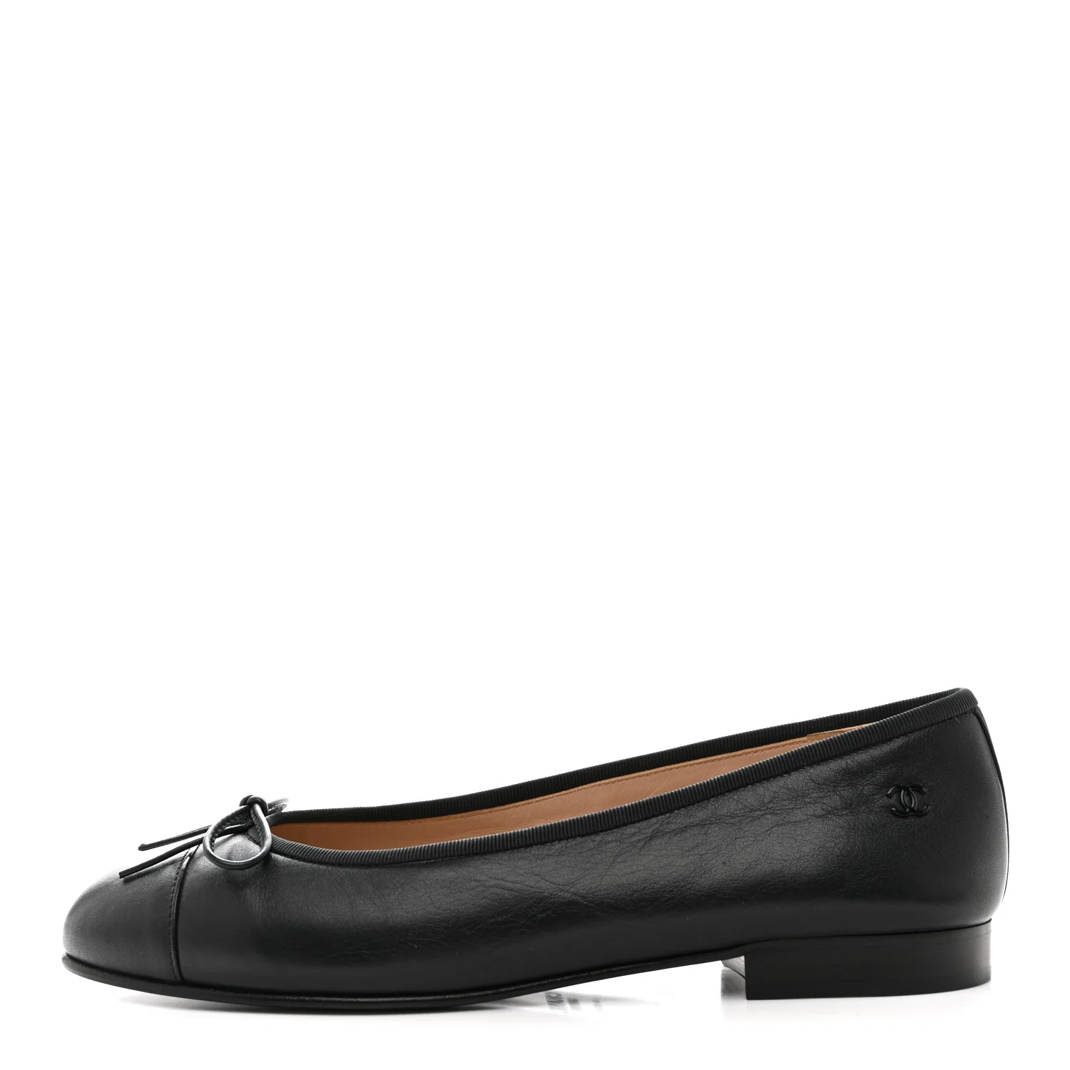 Lambskin Cap Toe CC Uniform Ballerina Flats 37 Black