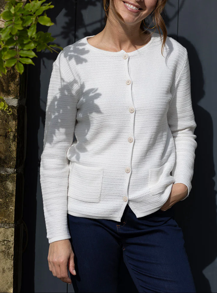 Cardigan femme en coton blanc crème