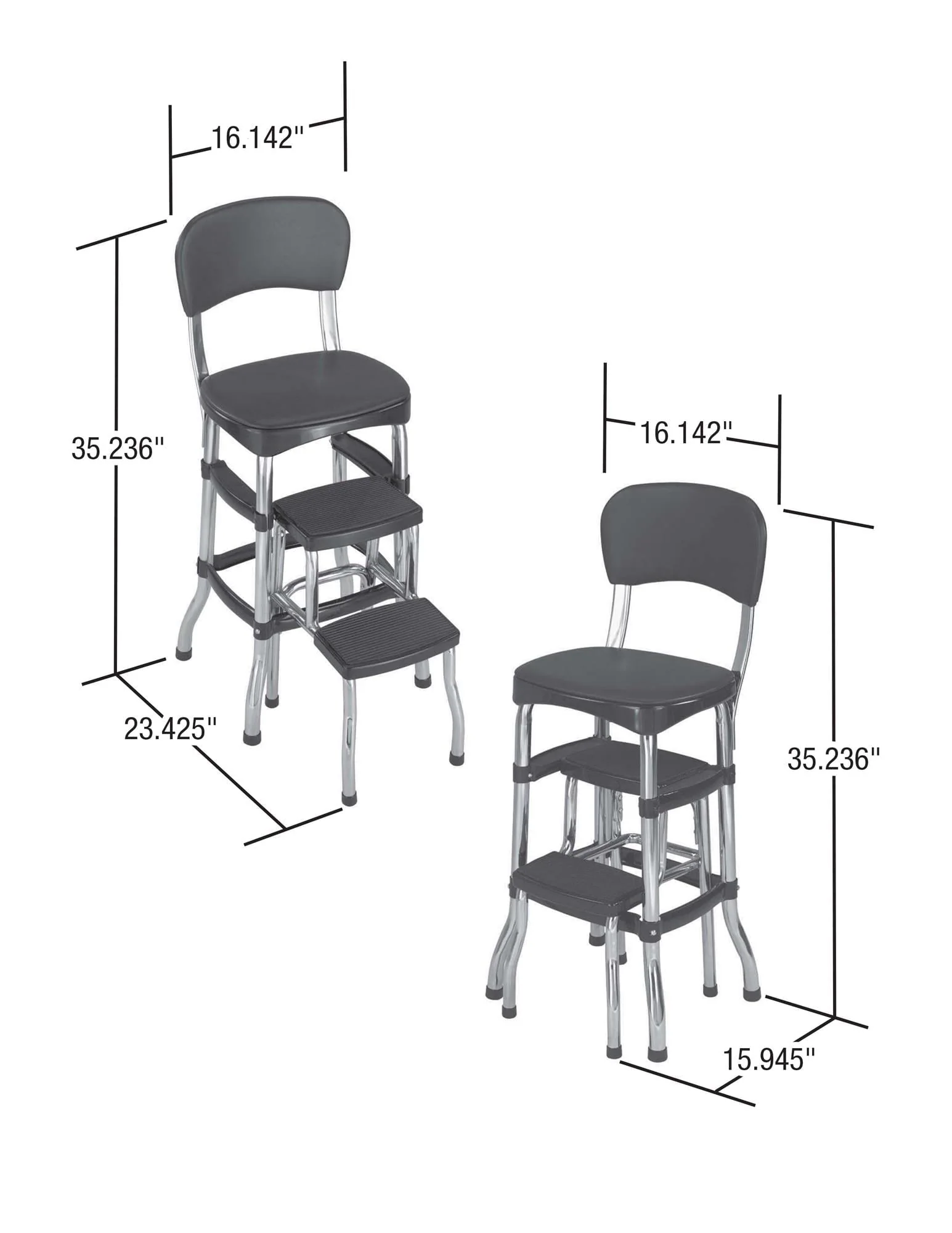COSCO Stylaire Retro Chair + Step Stool with Sliding Steps, Black