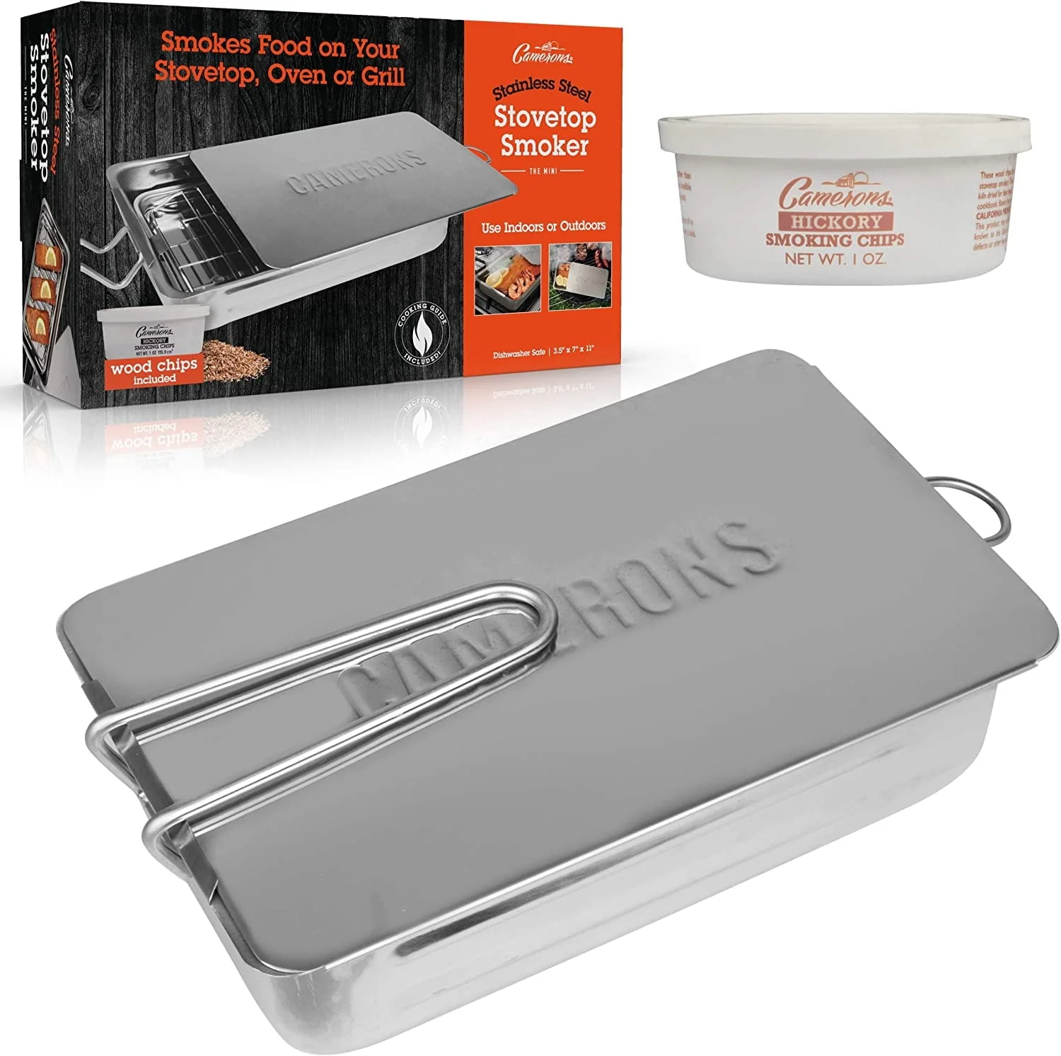 Stovetop Smoker - Gourmet Mini (7�?x 11�?x 3.5�? Stainless Steel Smoking Box with Wood Chip Sample - Works Over Any Heat Source, Indoor or Outdoor