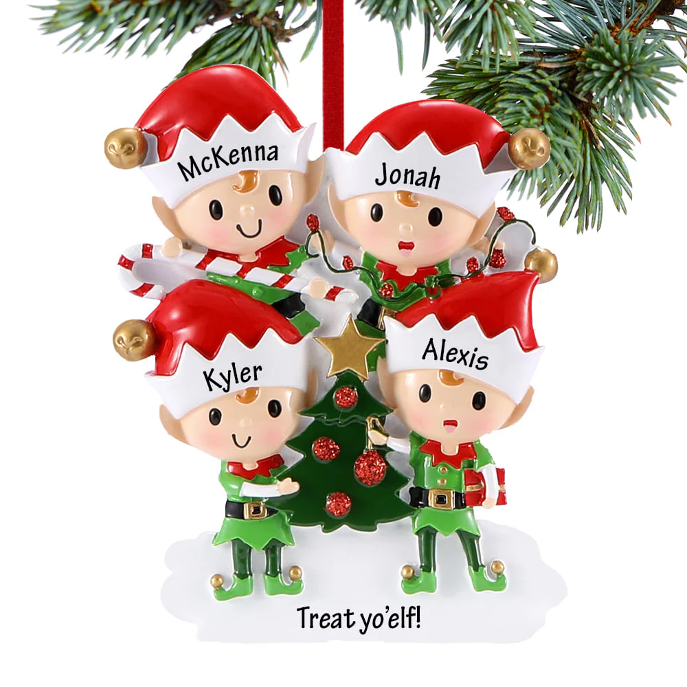 Elves Family Personalized Ornament - 3, 4, 5 Family Members