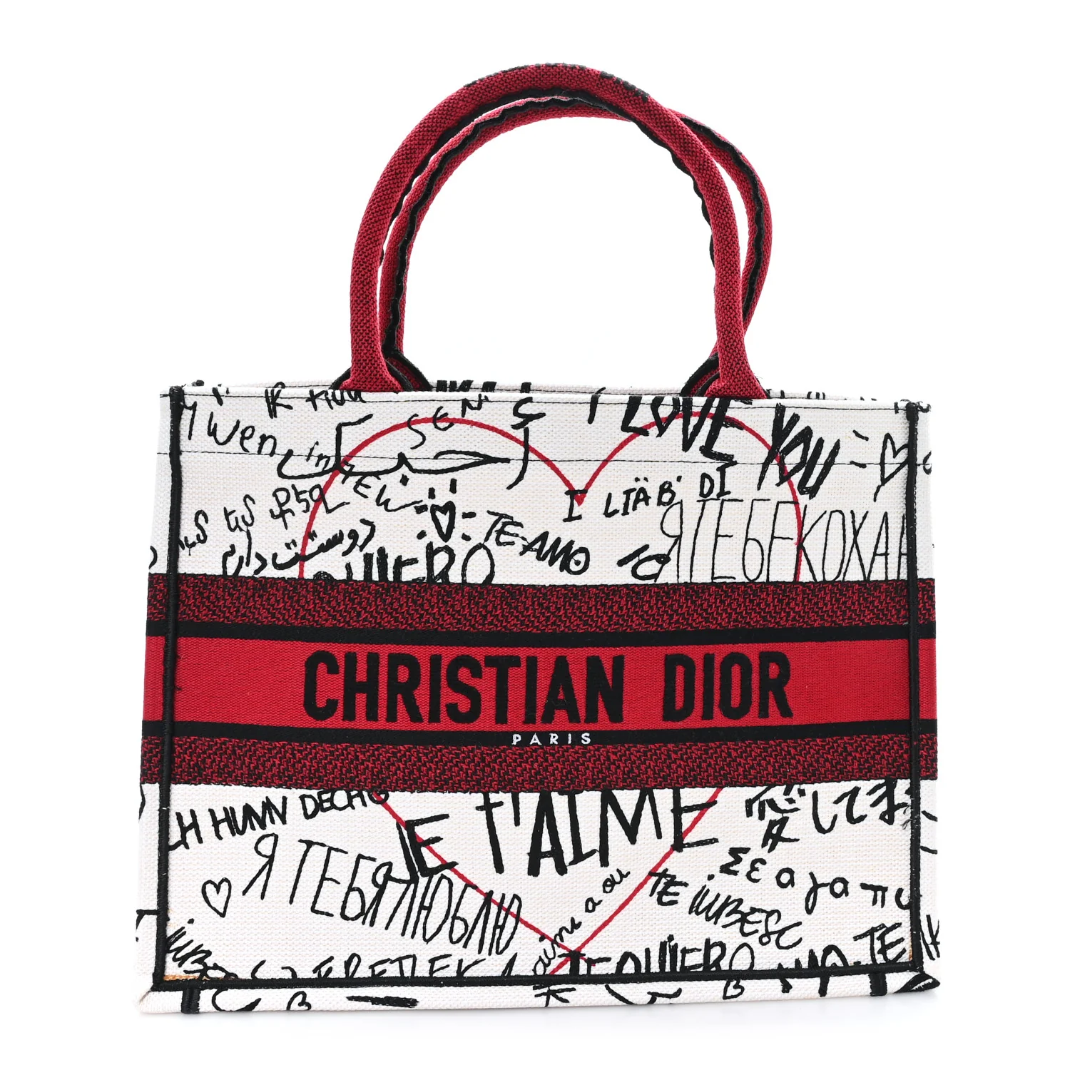 Canvas Embroidered Medium Dioramour Graffiti Book Tote Latte Multicolor