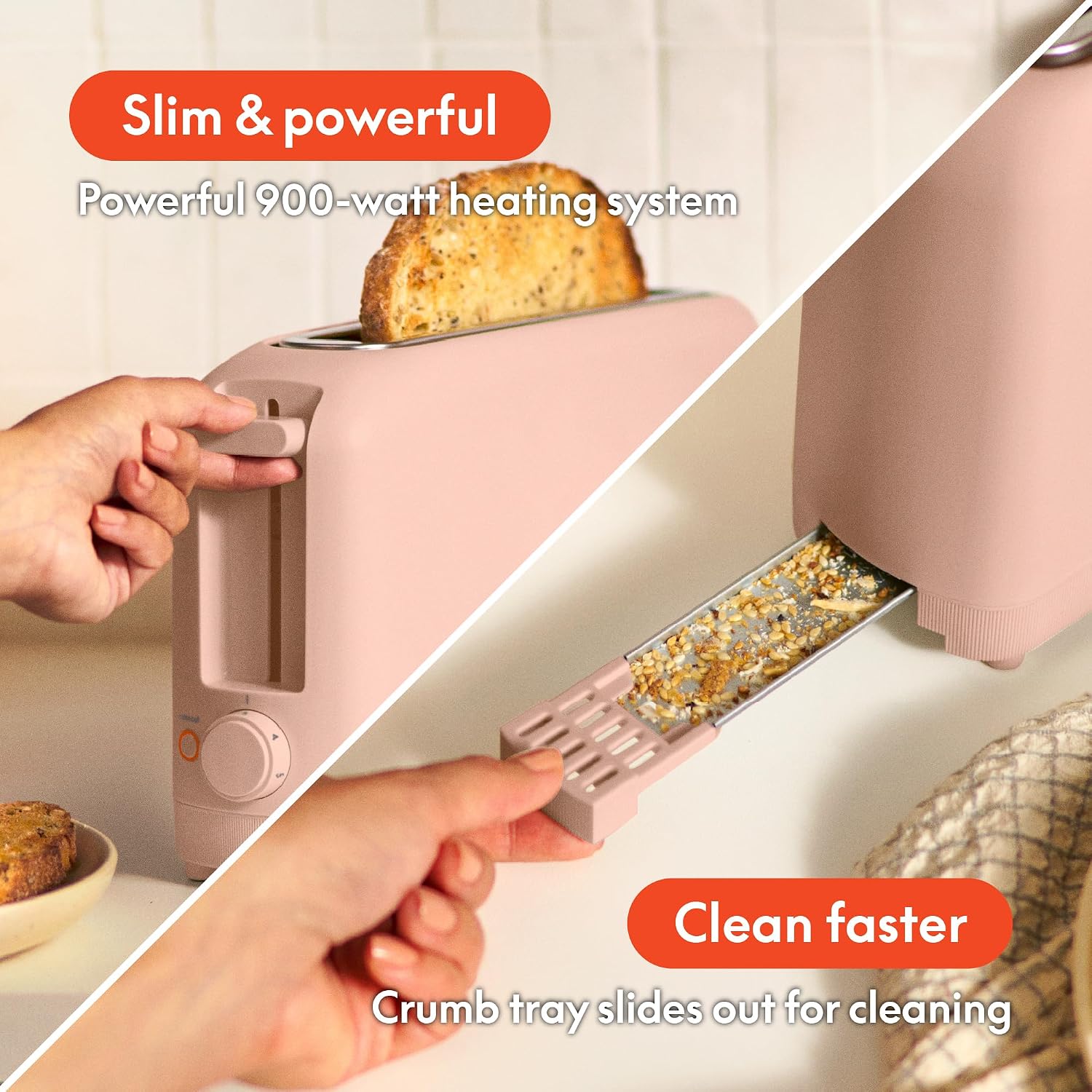 bella Fits-Anywhere 2-Slice Slim Toaster, Long Slot & Extra Wide, Blossom