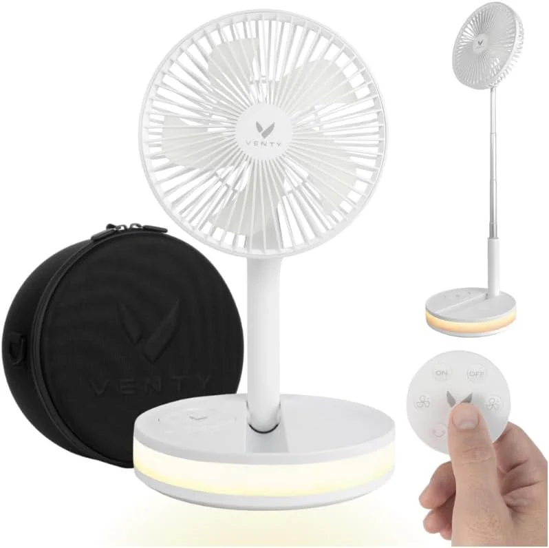 Portable Fan - Wireless Battery Operated Fan, 48HR Run Time 16000MAH Battery, Oscillating Rechargeable Fan, Remote Control & LED Lighting, Folding Telescopic Camping Fan (White with Case)