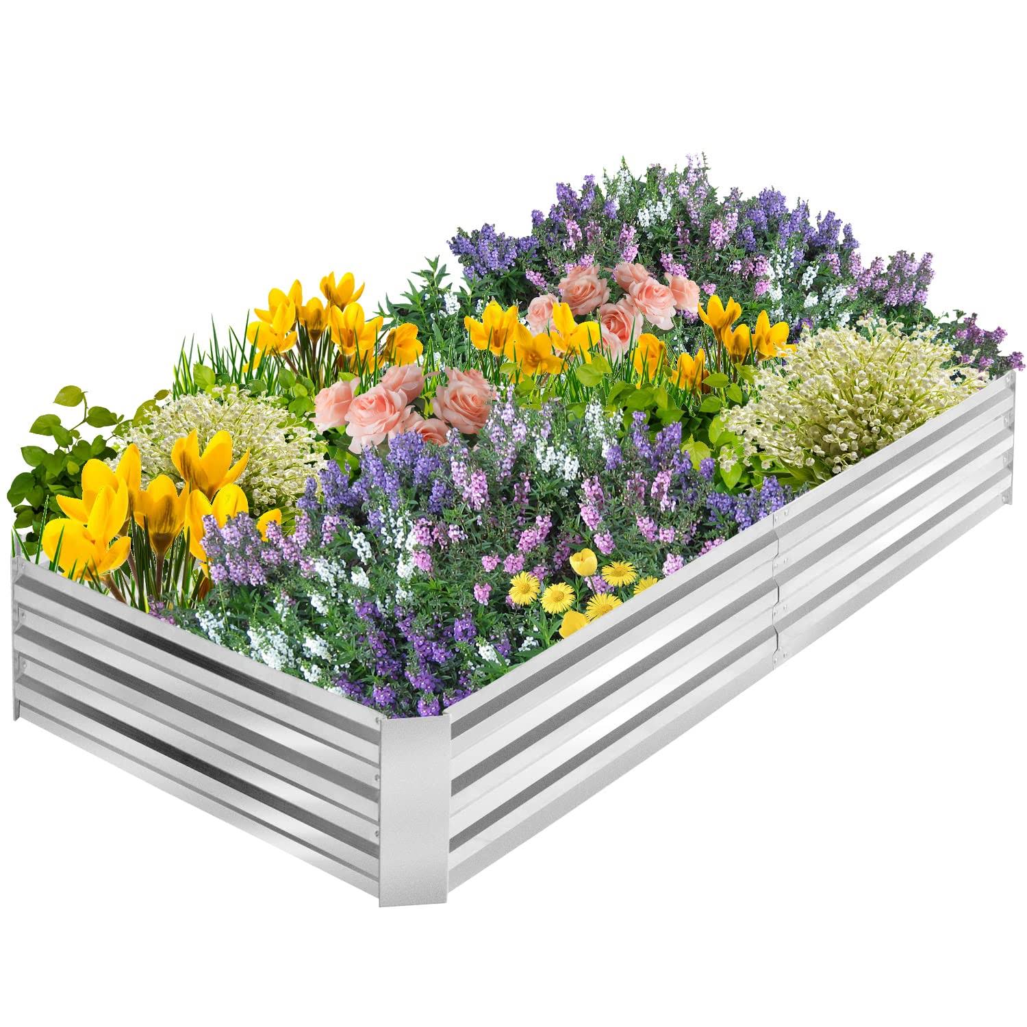 PayLessHere Galvanized Garden Bed Outdoor Elevated Raised Garden Bed 6x3x1ft Vegetables Flowers and Herbs Raised Planter with Galvanized Steel Raised