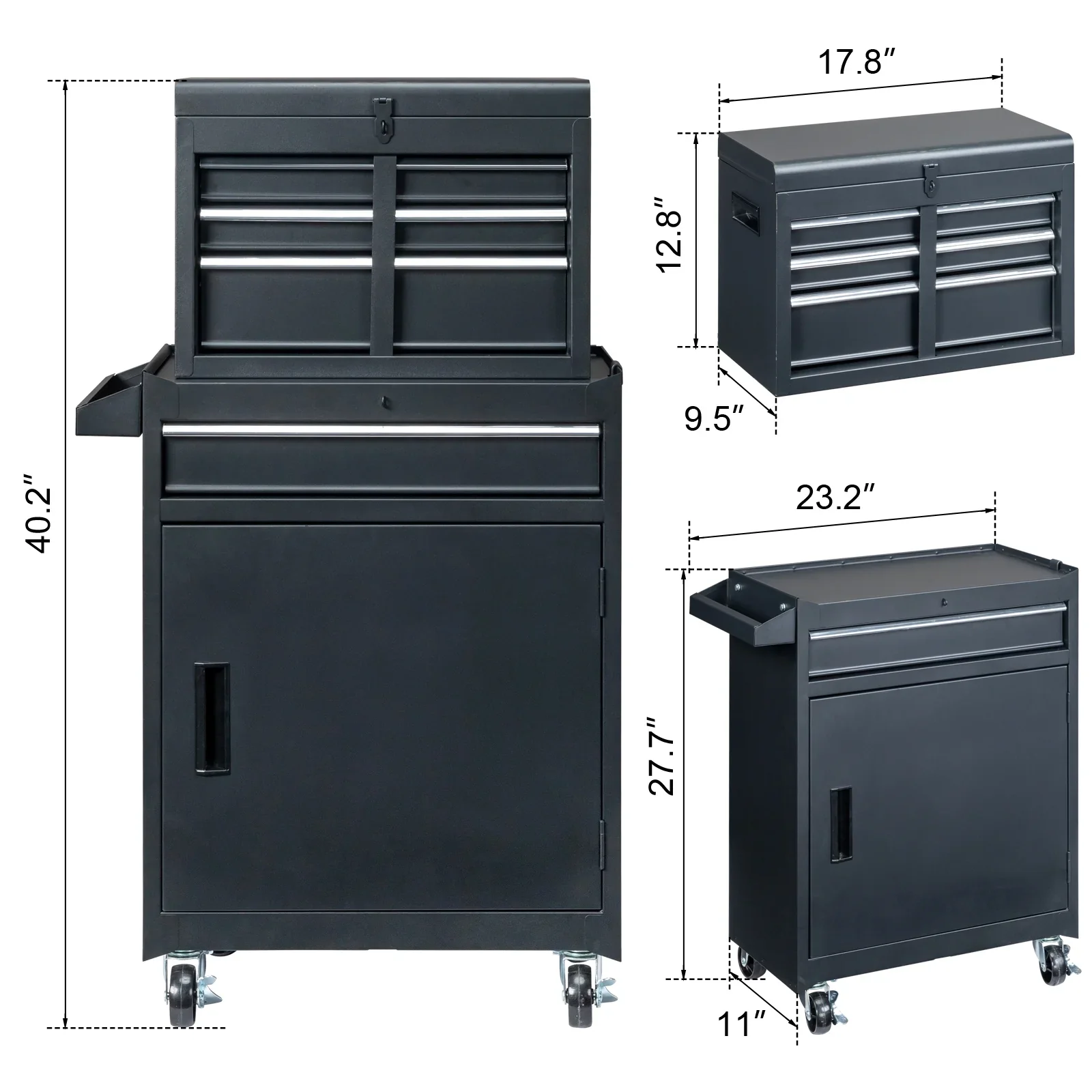 Ktaxon 4-Drawer 2-IN-1 Rolling Tool Chest Storage Cabinet, Mechanic Tool Organizer Box, 23.2 L x 11 W x 40.2 H, Black