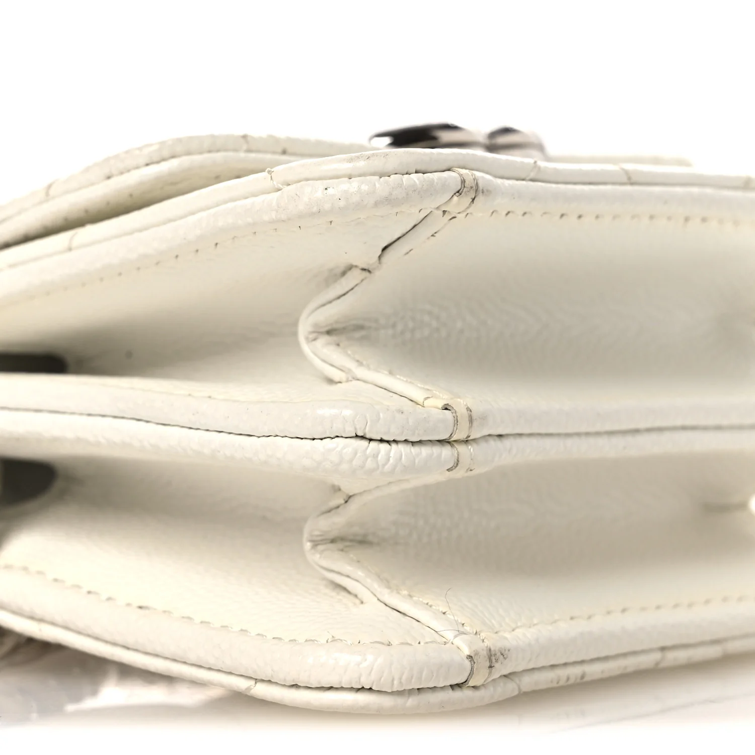 Caviar Quilted Enamel Coco Clutch With Chain White