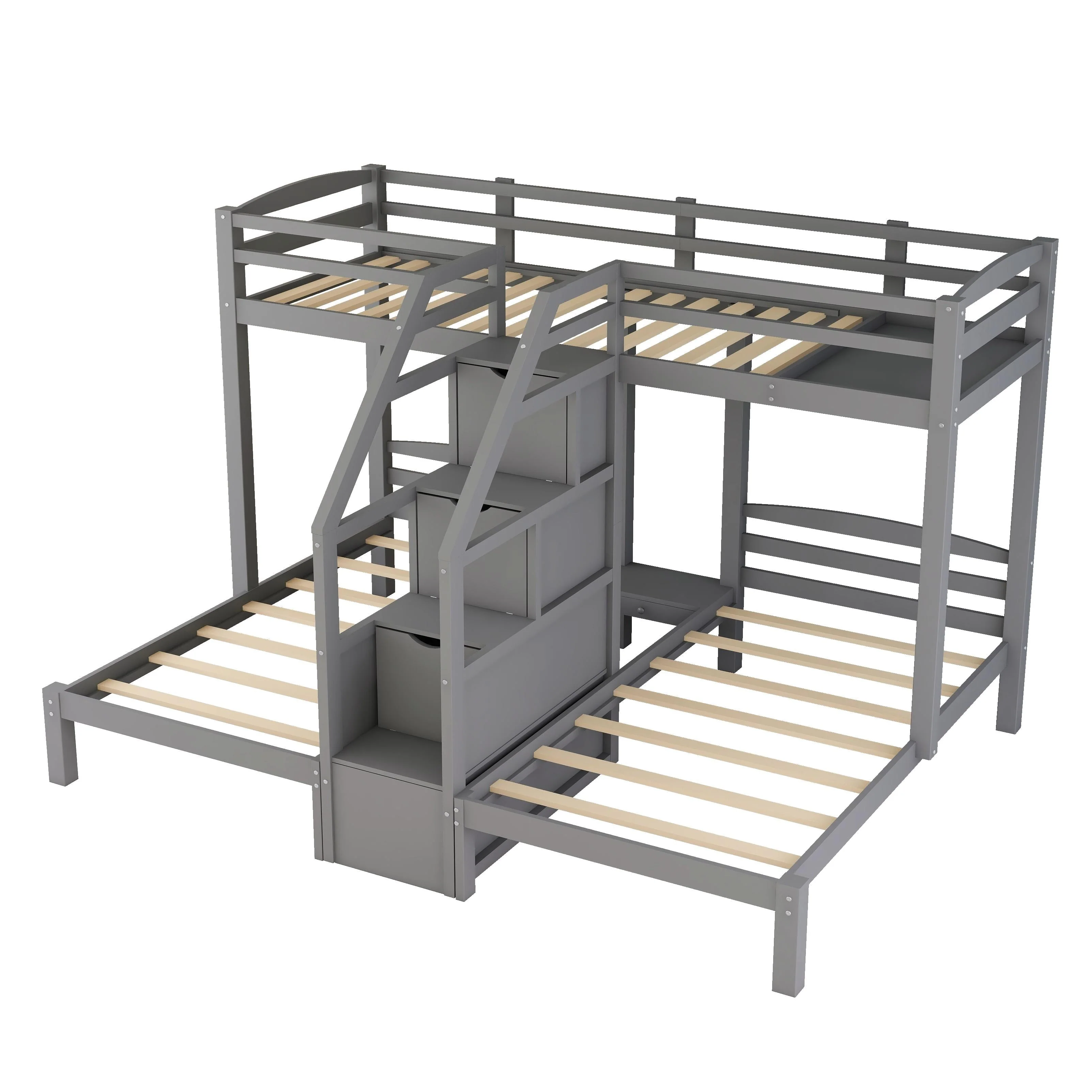 Twin over Twin Twin Bunk Bed with Staircase and Drawers for Kids Bedroom, 3 in 1 Bunk for More Kids, Storage Staircase, Gray Image 6