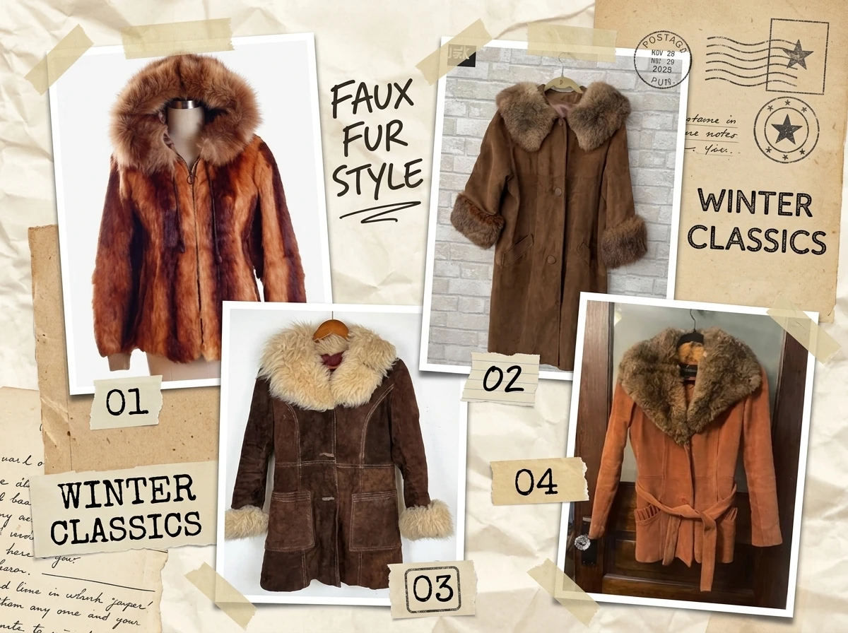 Vintage-style women’s faux fur coats in classic winter silhouettes