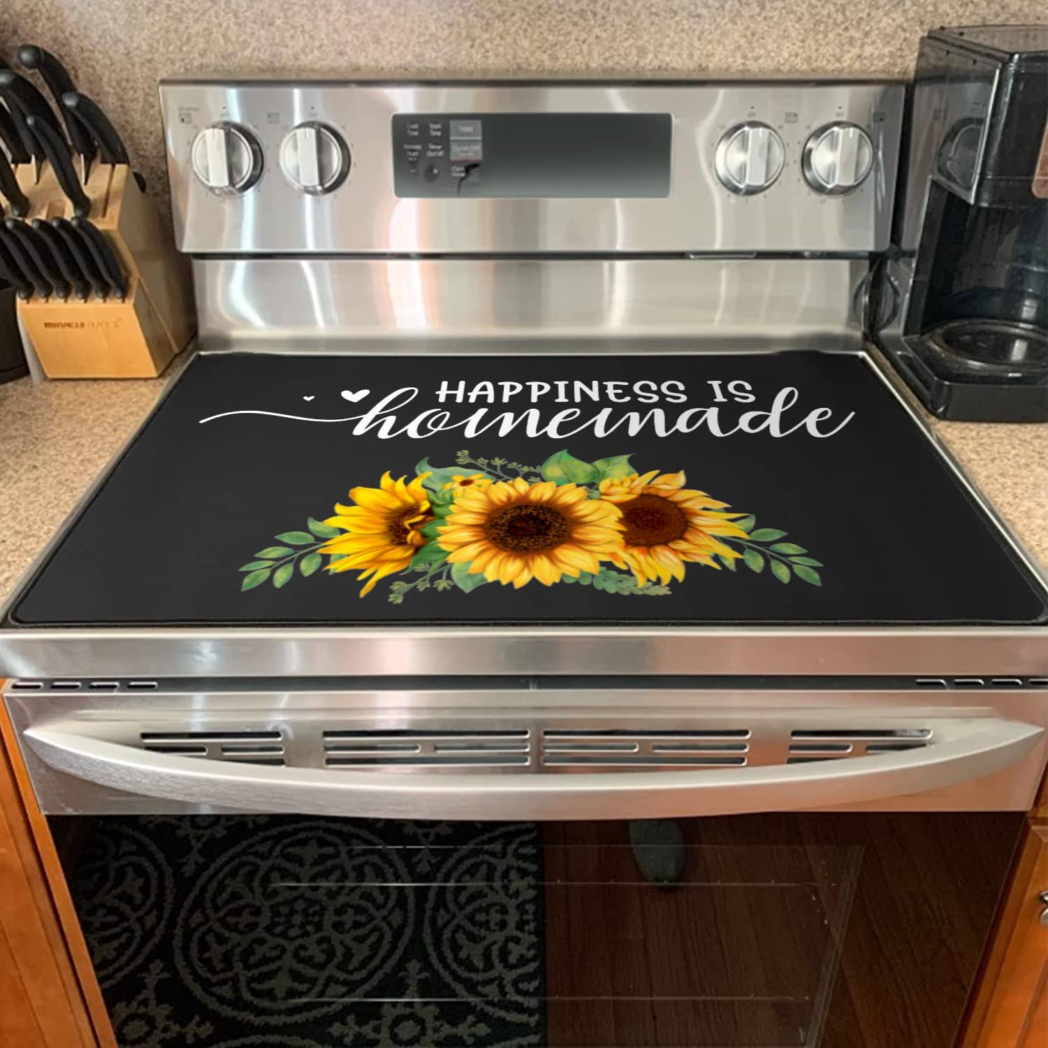 PuGez Glass Cooktop Protector - Stove Top Covers for Electric Stove, Yellow Kitchen Decor Sunflower Electric Stove Cover Foldable, Prevent Scratching