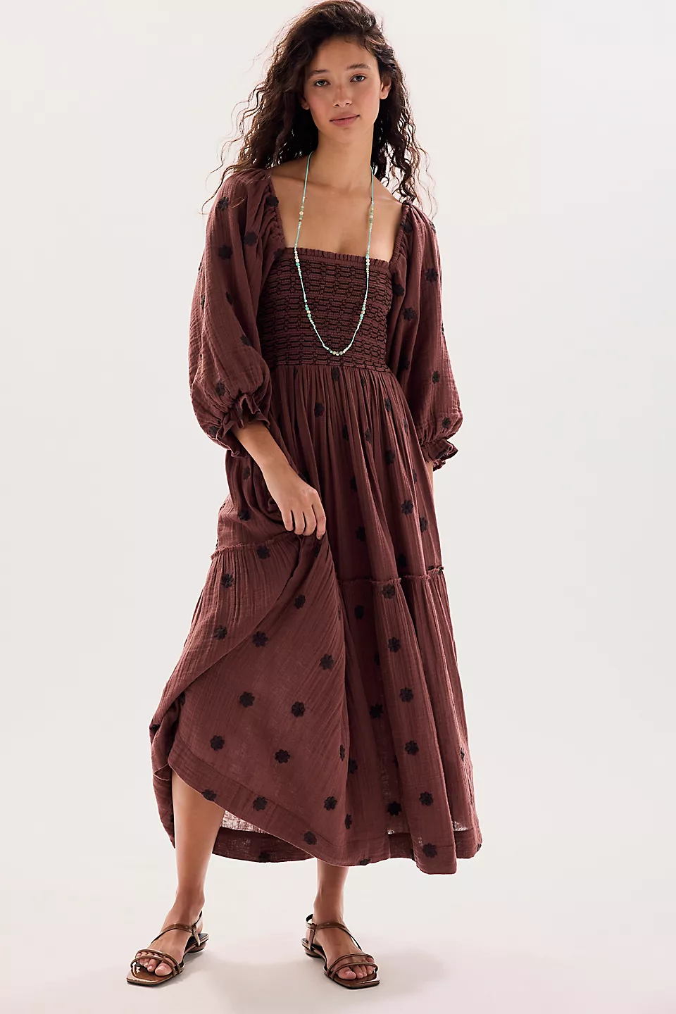 Dahlia Embroidered Maxi Dress-Burgundy Road