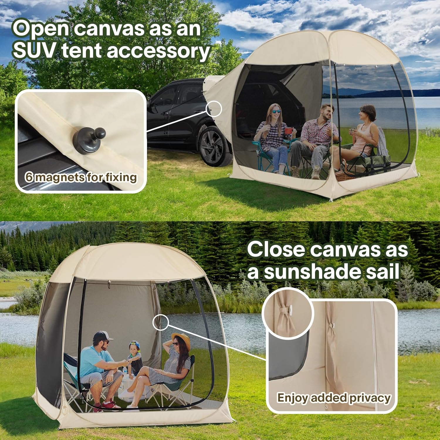 Gazebo moustiquaire pouvant accueillir 6, 10 ou 15 personnes. Tente de style igloo avec moustiquaire latérale. Idéal