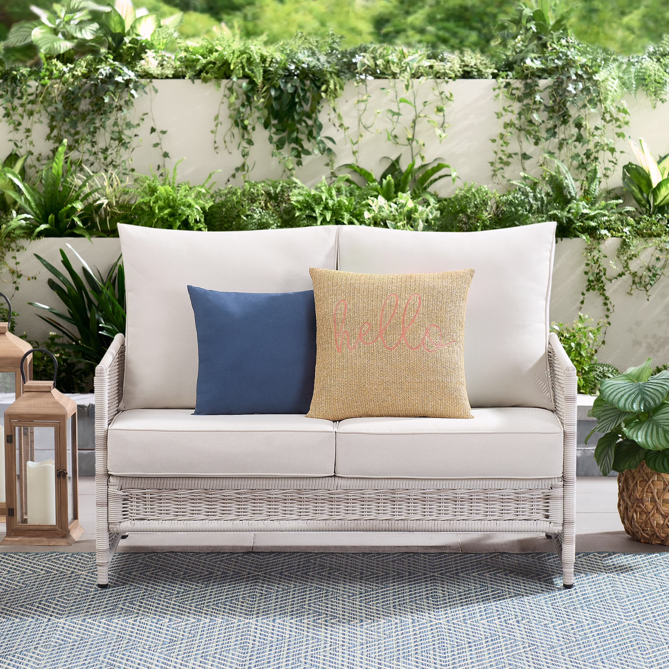 Paige 1 Piece Wicker Outdoor Loveseat with Cushions, White