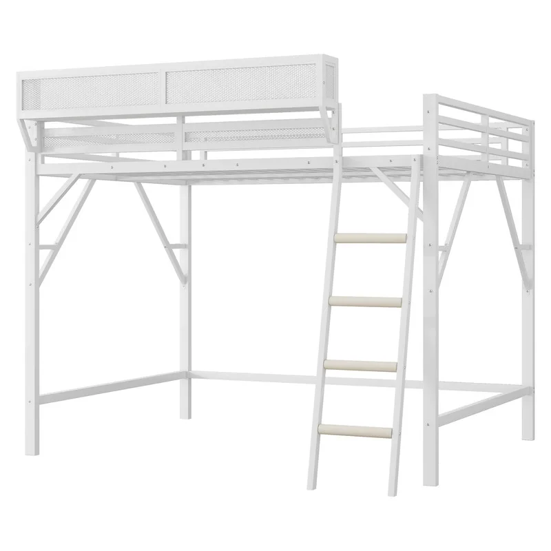 Queen Size Metal Loft Bed Frame, Heavy Duty Steel High Loft Bed with Storage Shelves Ladder, Space-Saving Loft Bed for Apartments, Adults, Teens Juniors (Black)(Queen/Black) - Image 8
