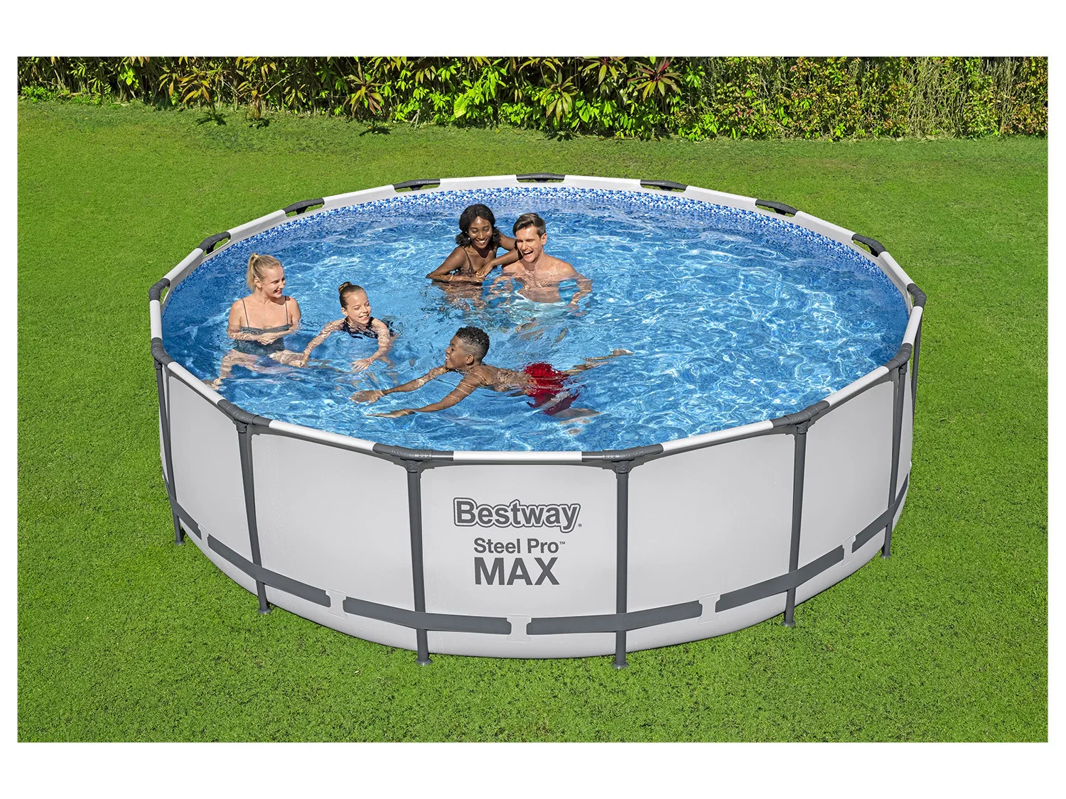 Bestway Kit de piscine complet Steel Pro MAX Frame Pool, avec pompe de filtration,  457 x 122 cm, gris clair, ronde