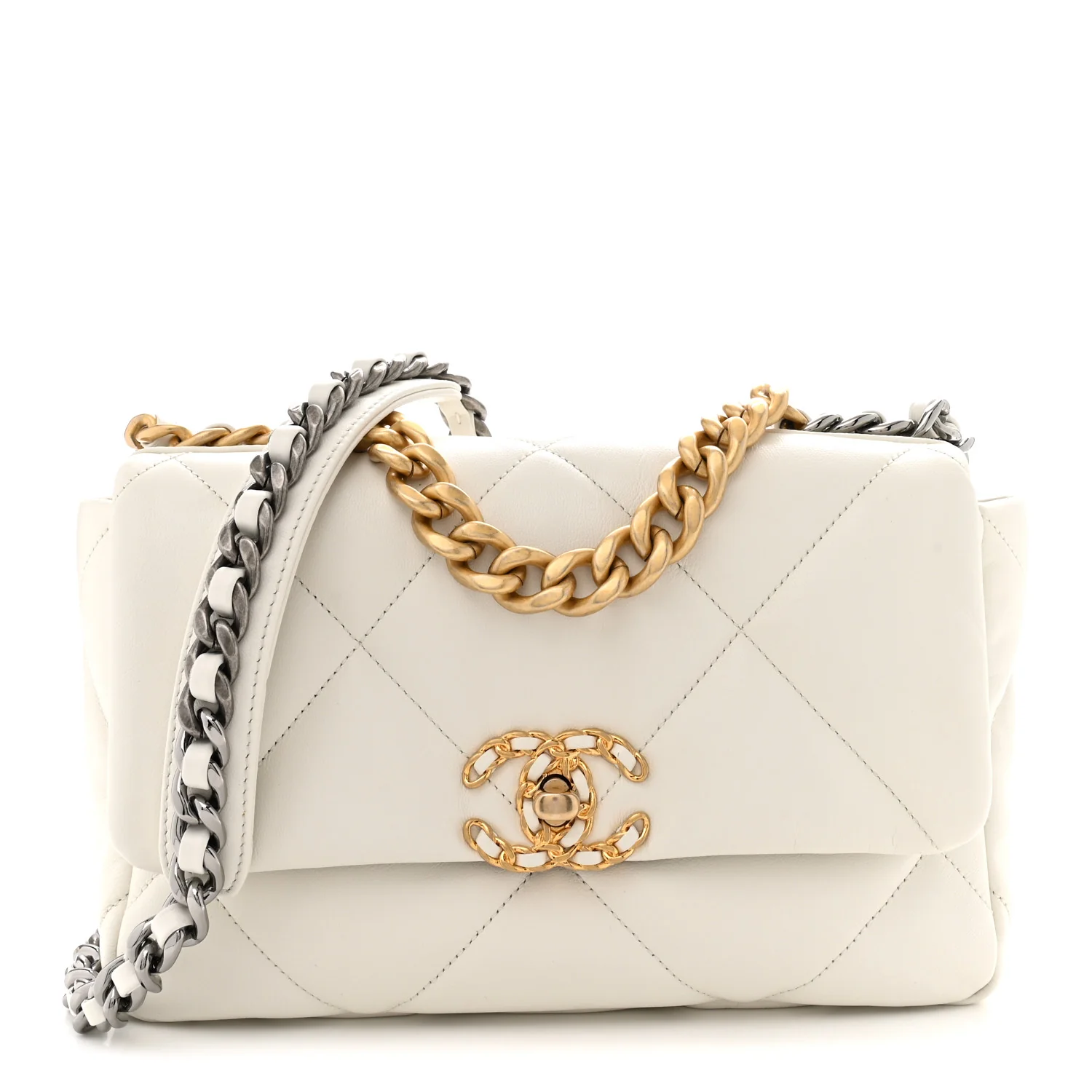 Goatskin Quilted Medium Chanel 19 Flap White