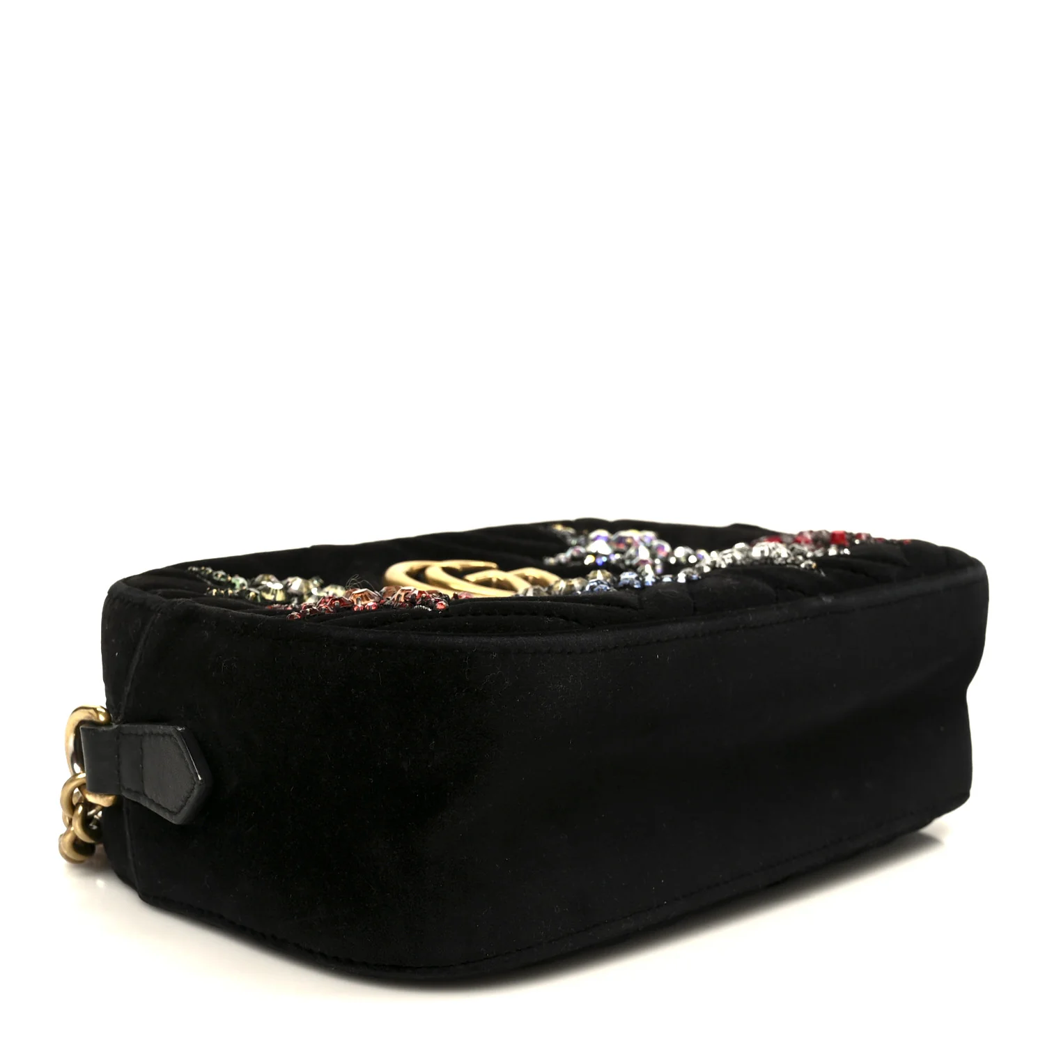 Velvet Matelasse Crystal Star Embroidered Small GG Marmont Chain Shoulder Bag Black