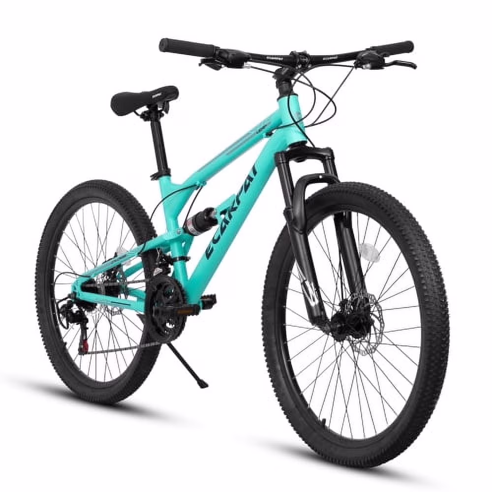 Raistyw 26 inch Mountain Bike for Adult, Shimano 21-Speed Steel Frame Bicycle with Disc Brakes and Shock Fork, Blue and Green