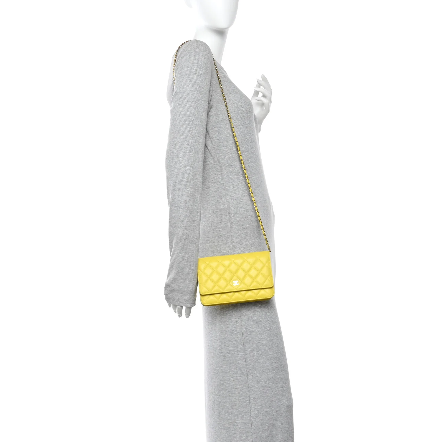 Caviar Quilted Wallet on Chain WOC Yellow