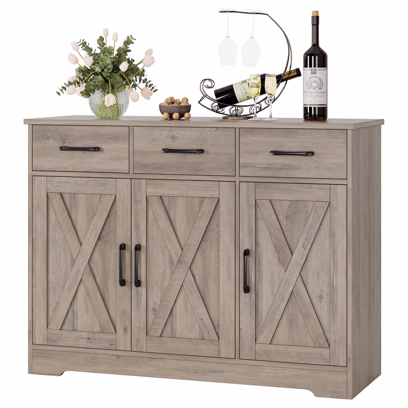 42.5'' Kitchen Buffet Sideboard Cabinet, 3 Drawers Farmhouse Coffee Bar Storage Cabinet with Adjustable Shelf, White(White) - Image 7