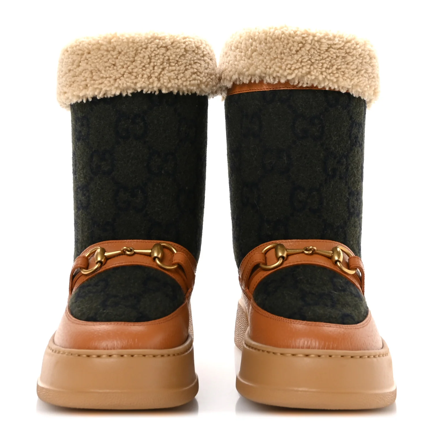 Covered Wool Monogram Textured Dollar Calfskin Shearling Horsebit Snow Boots 37 Underwood Blue Hazel Brown