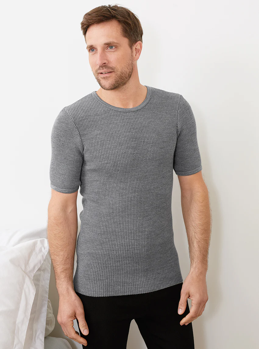 Tee-shirt thermique homme en laine gris léger