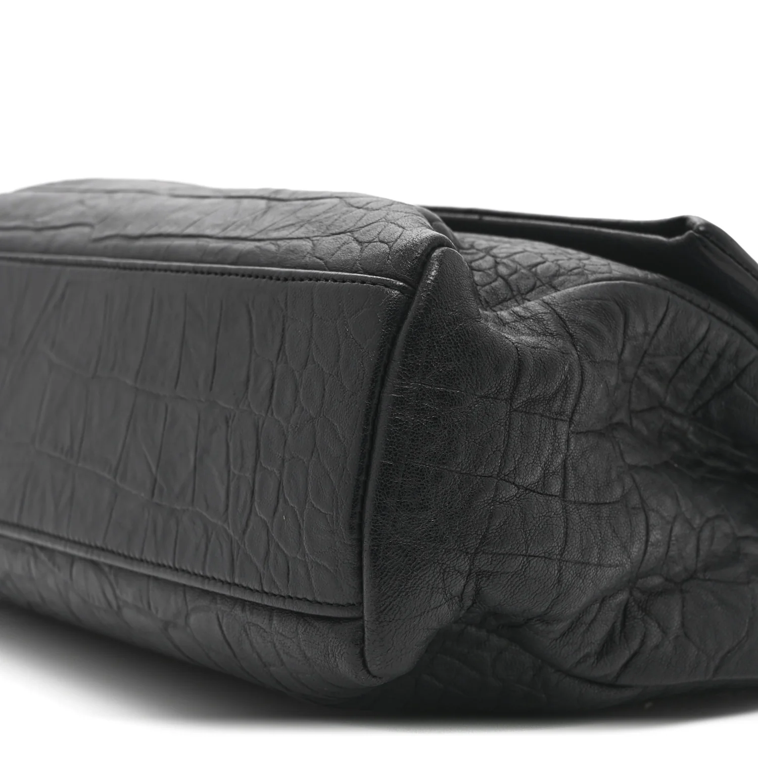 Calfskin Crocodile Embossed Medium West Hollywood Monogram Fold-Over Black