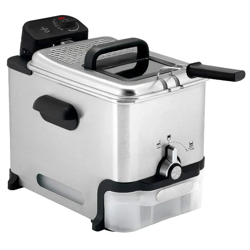 Friteuse en acier inoxydable haut de gamme avec panier, capacité de 3,5 litres d'huile et de 1,2 kg d'aliments.