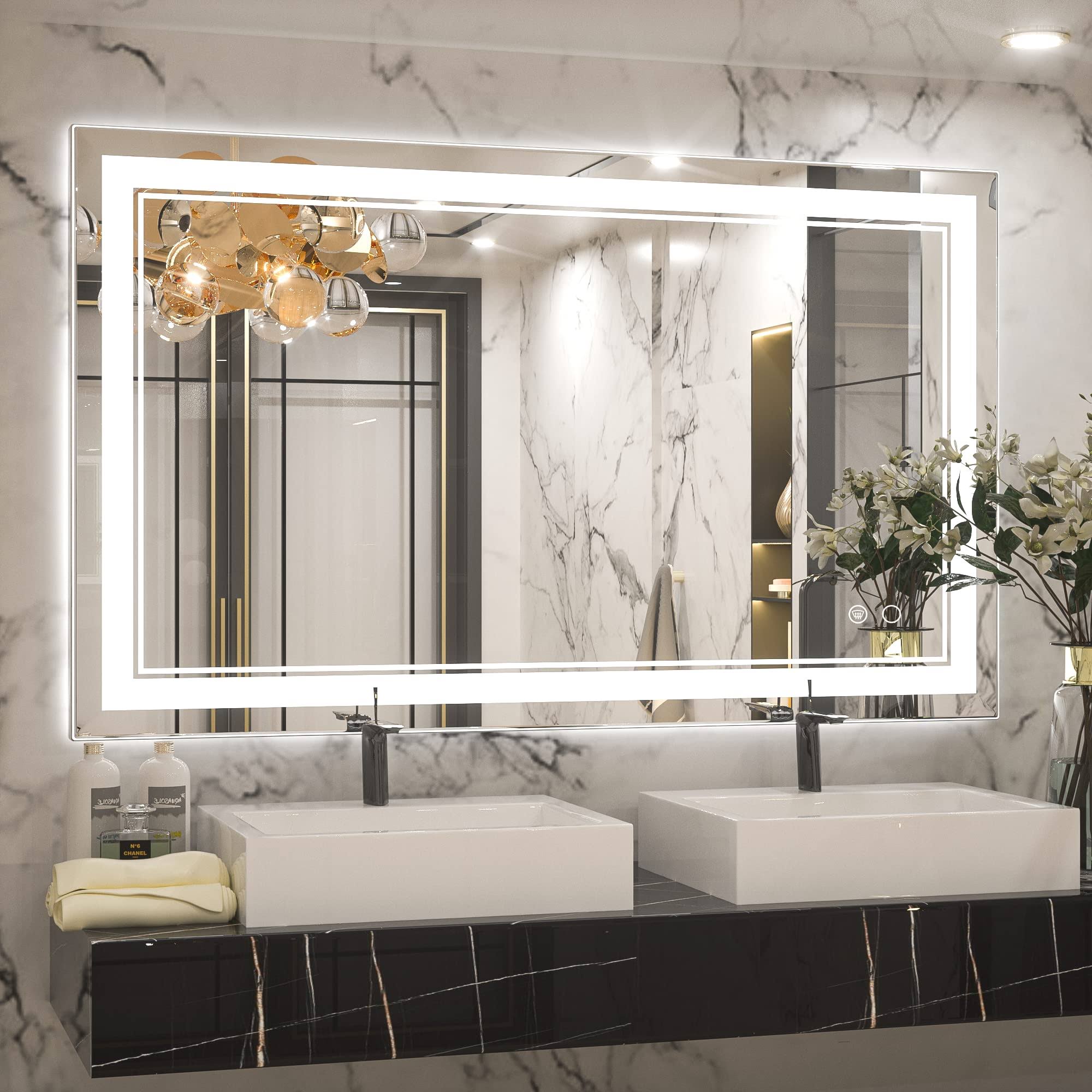 Keonjinn 40 x 24 inch LED Bathroom Mirror Lights Vanity Wall Mounted Anti Fog