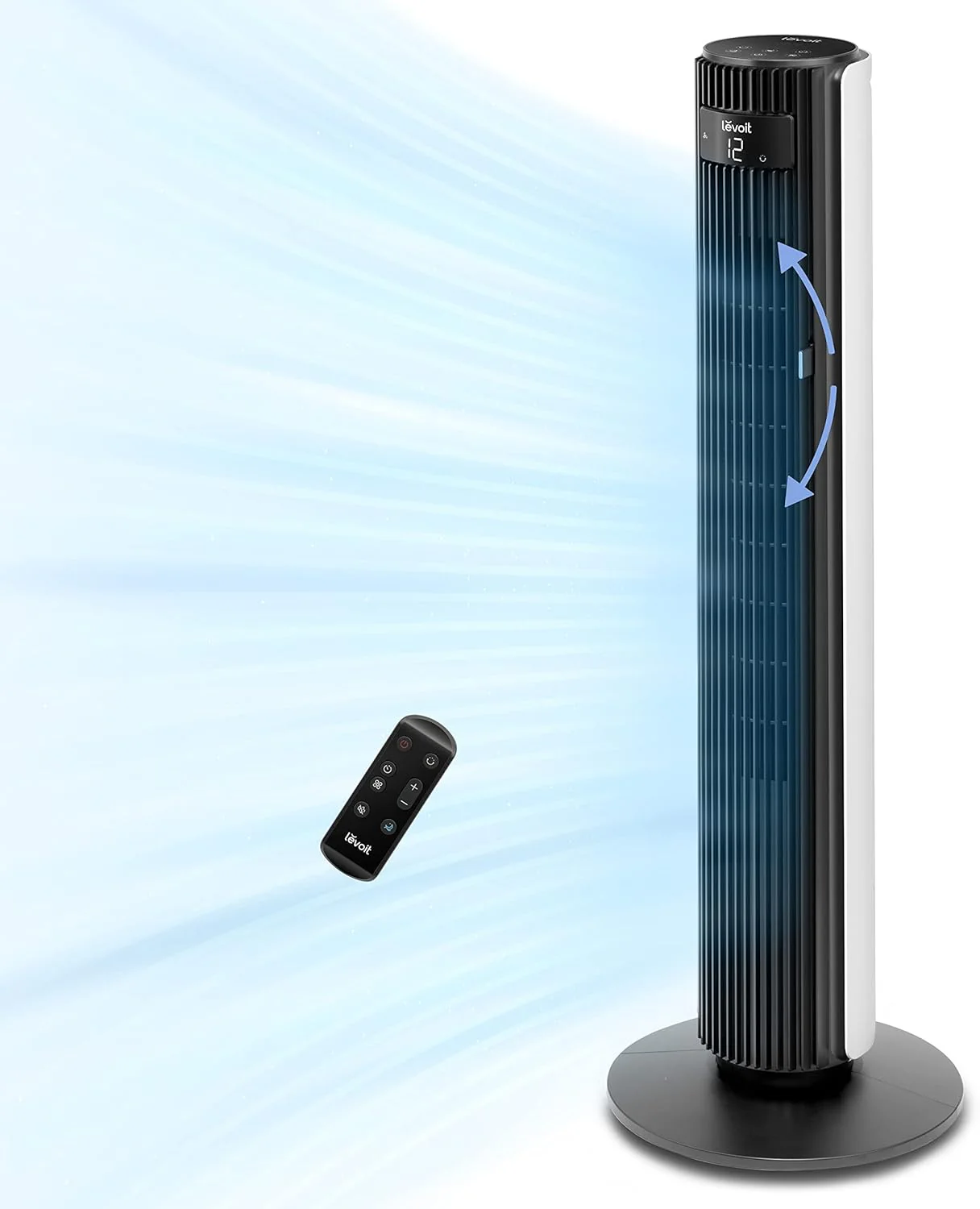 Ventilateur tour intelligent LEVOIT de 107 cm (42 pouces) pour chambre à coucher, moteur CC, oscillant silencieux à une vitesse de 8 m/s (26 pi/s), 25 dB, 12 vitesses, 4 modes, minuterie 24 h avec application, compatible avec Alexa, télécommande incl