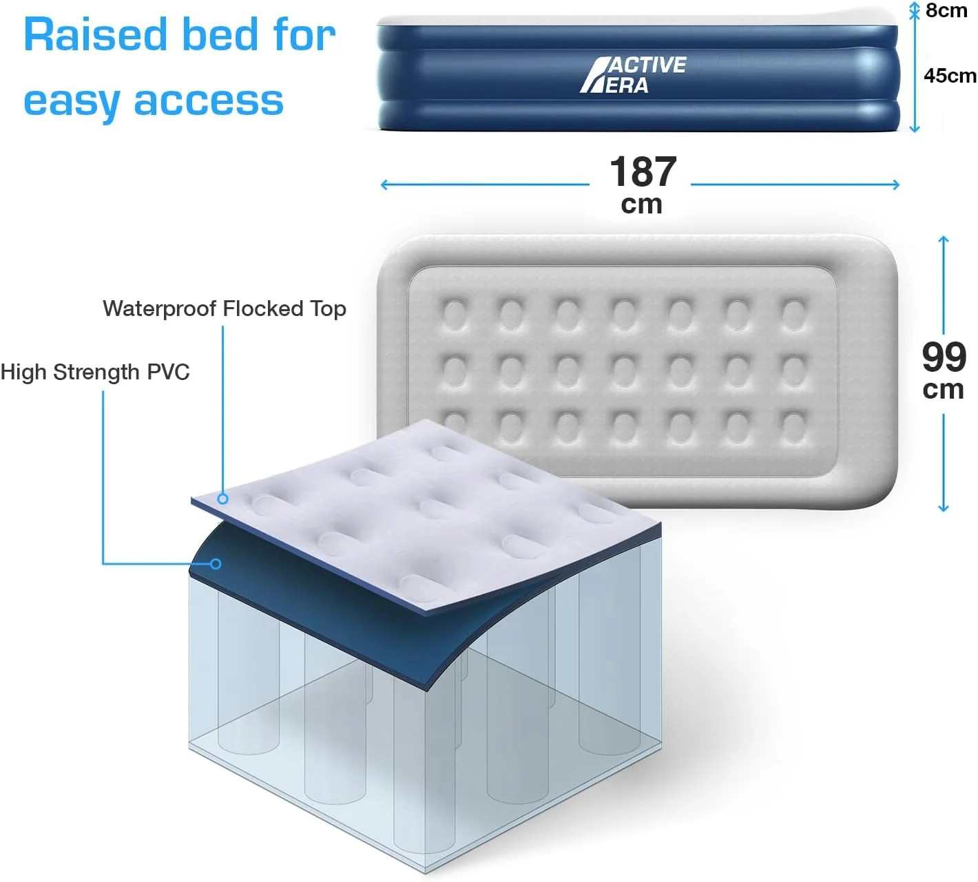 Active Era 18 in Twin Air Mattress, Air Bed with Built in Pump & Raised Pillow