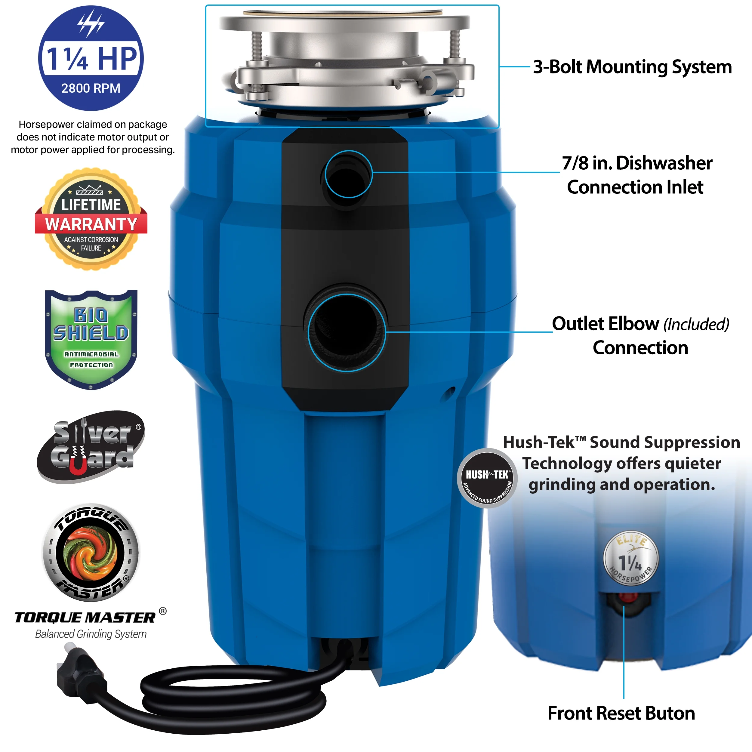 American Standard Elite Premium 1 - 1/4 HP Continuous Feed Garbage Disposal ASE - 125 - HT