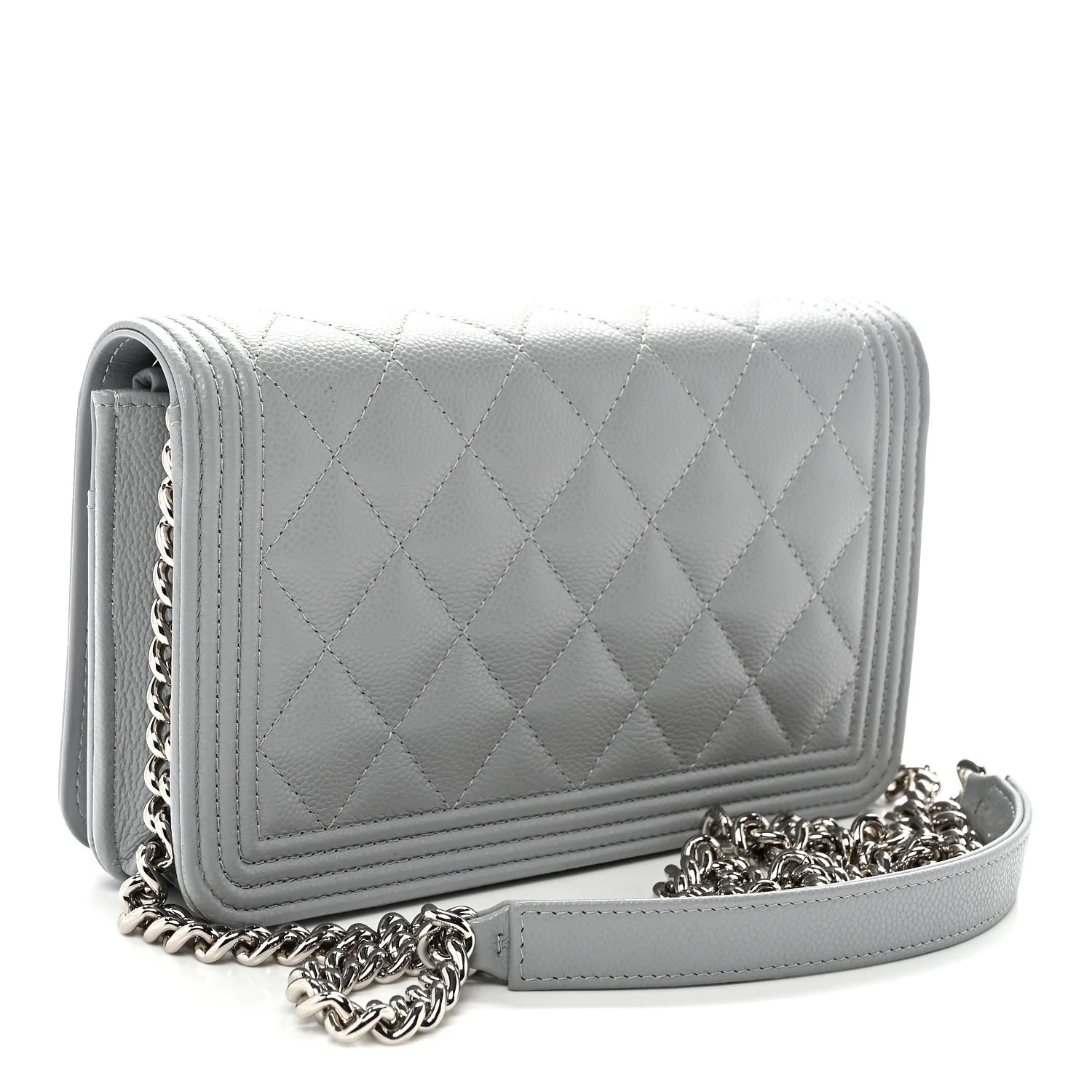 Caviar Quilted Boy Wallet On Chain WOC Grey