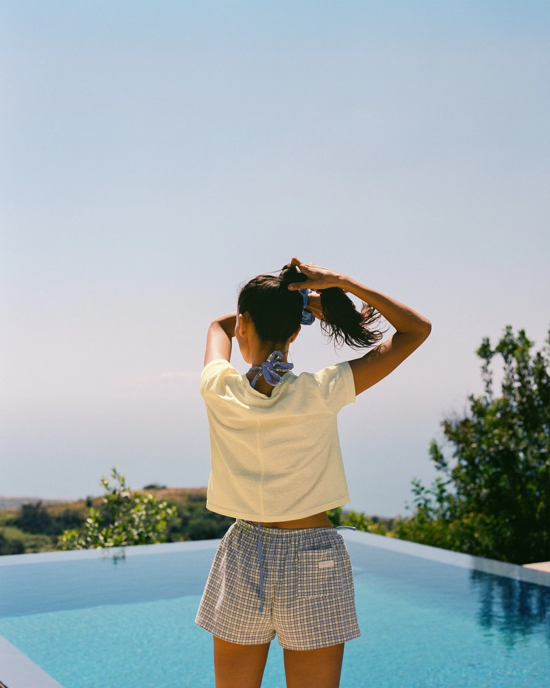 Checked Slub Lounge Shorts - Buttercream