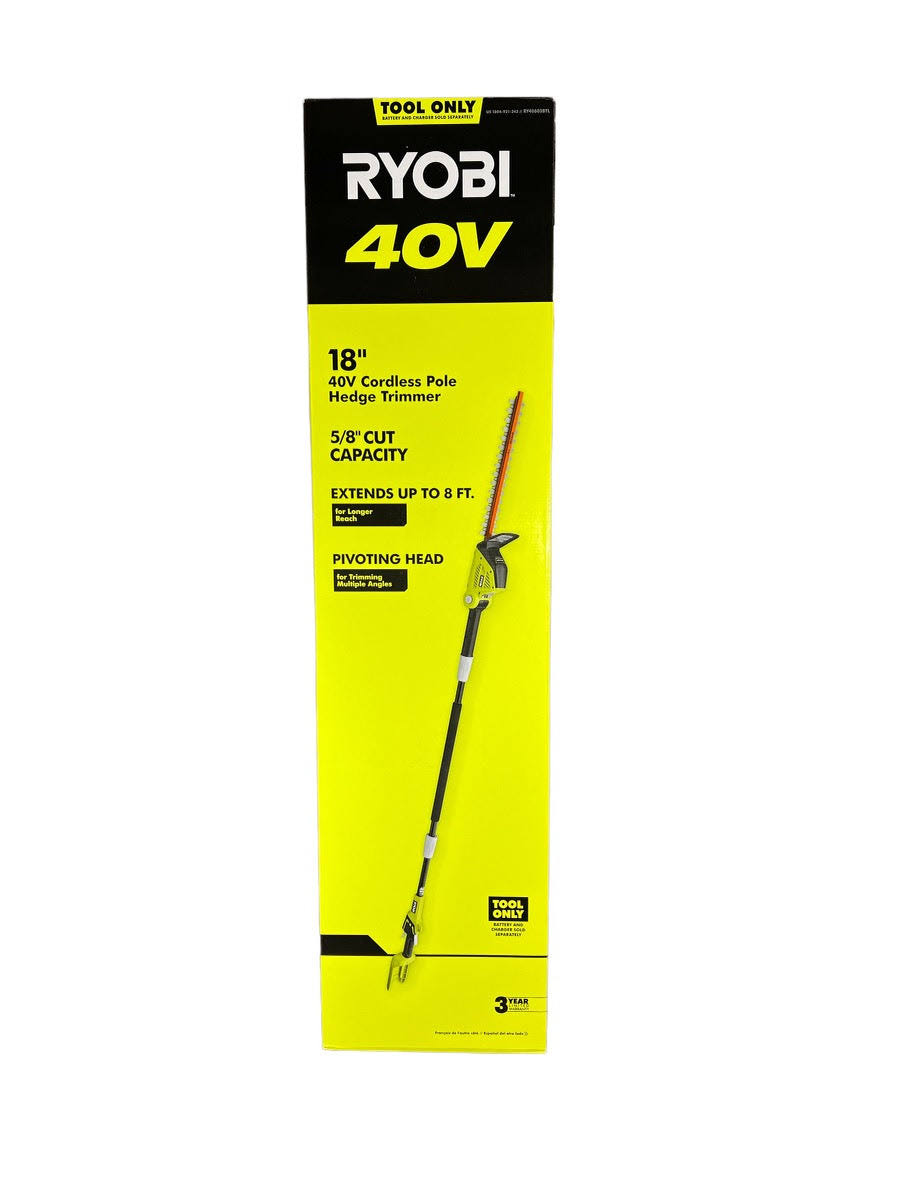 Ryobi RY40603BTL 18 in. 40-Volt Lithium-Ion Cordless Pole Hedge Trimmer (Tool-Only)