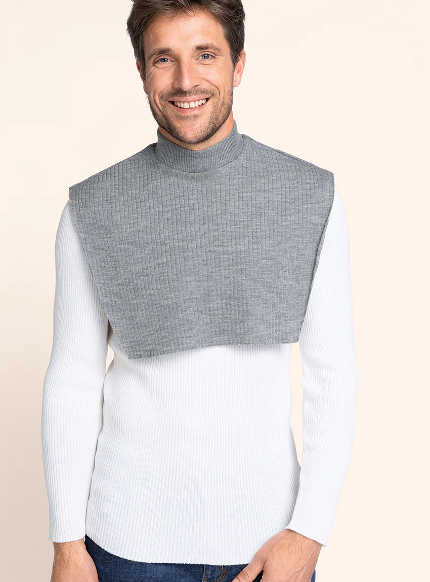 Col plastron mixte laine mérinos gris léger