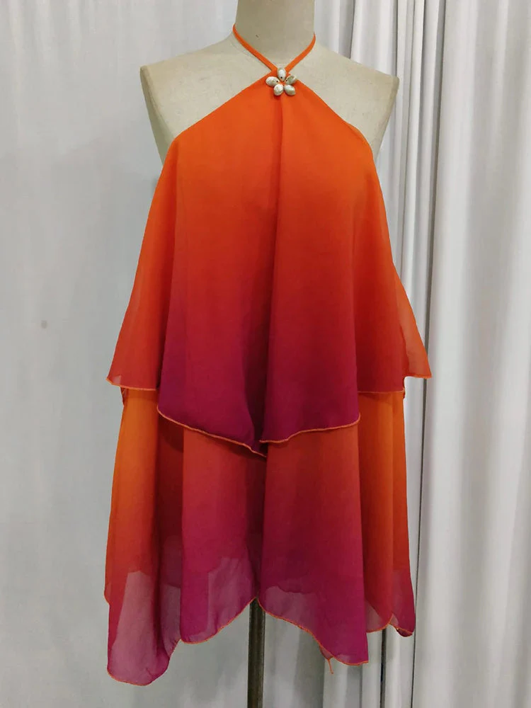 Robe courte à volants dégradé rose