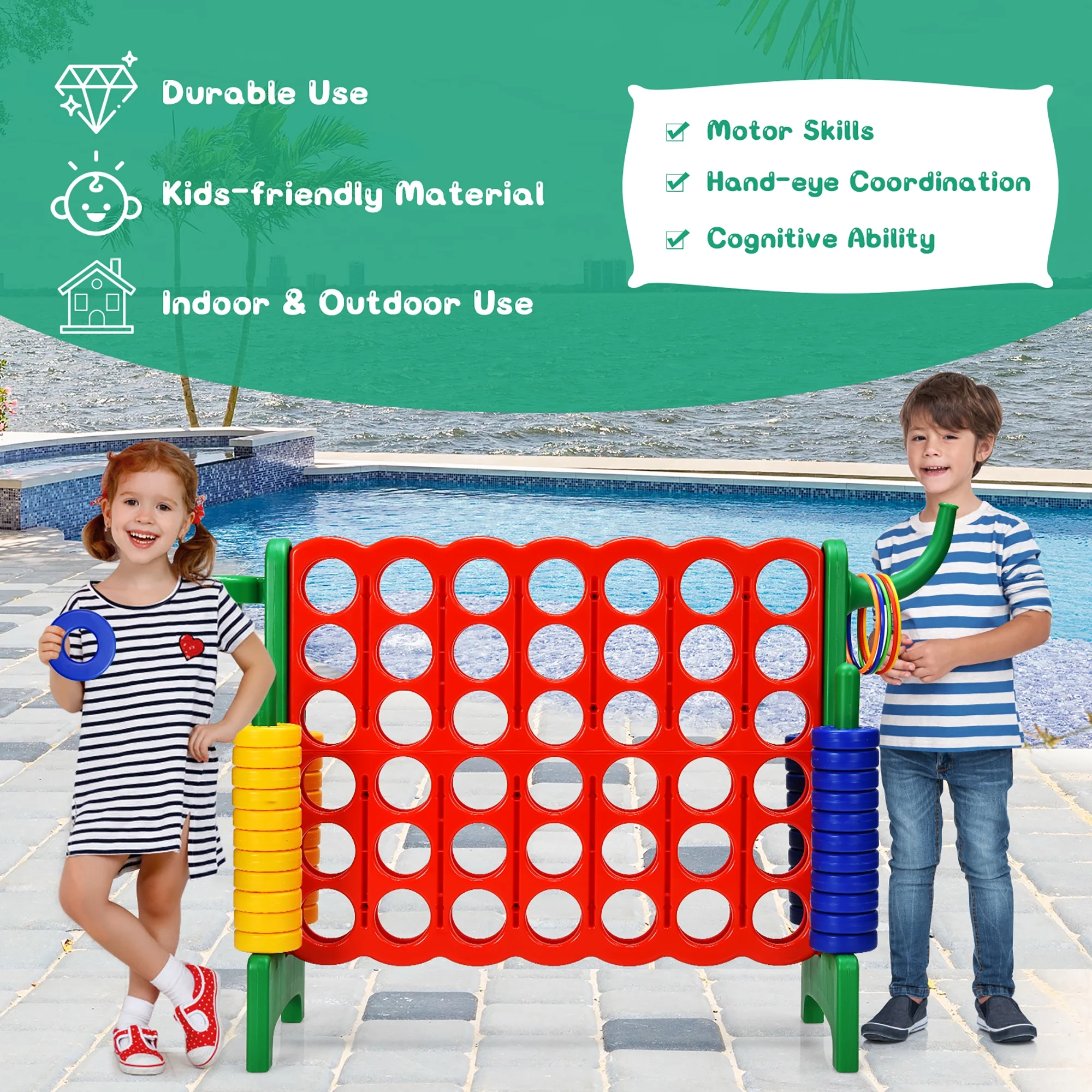 Giant 4 in A Row Jumbo 4-to-Score Game Set W/Storage Carrying Bag for Kids Adult(Red/Green) - Image 2