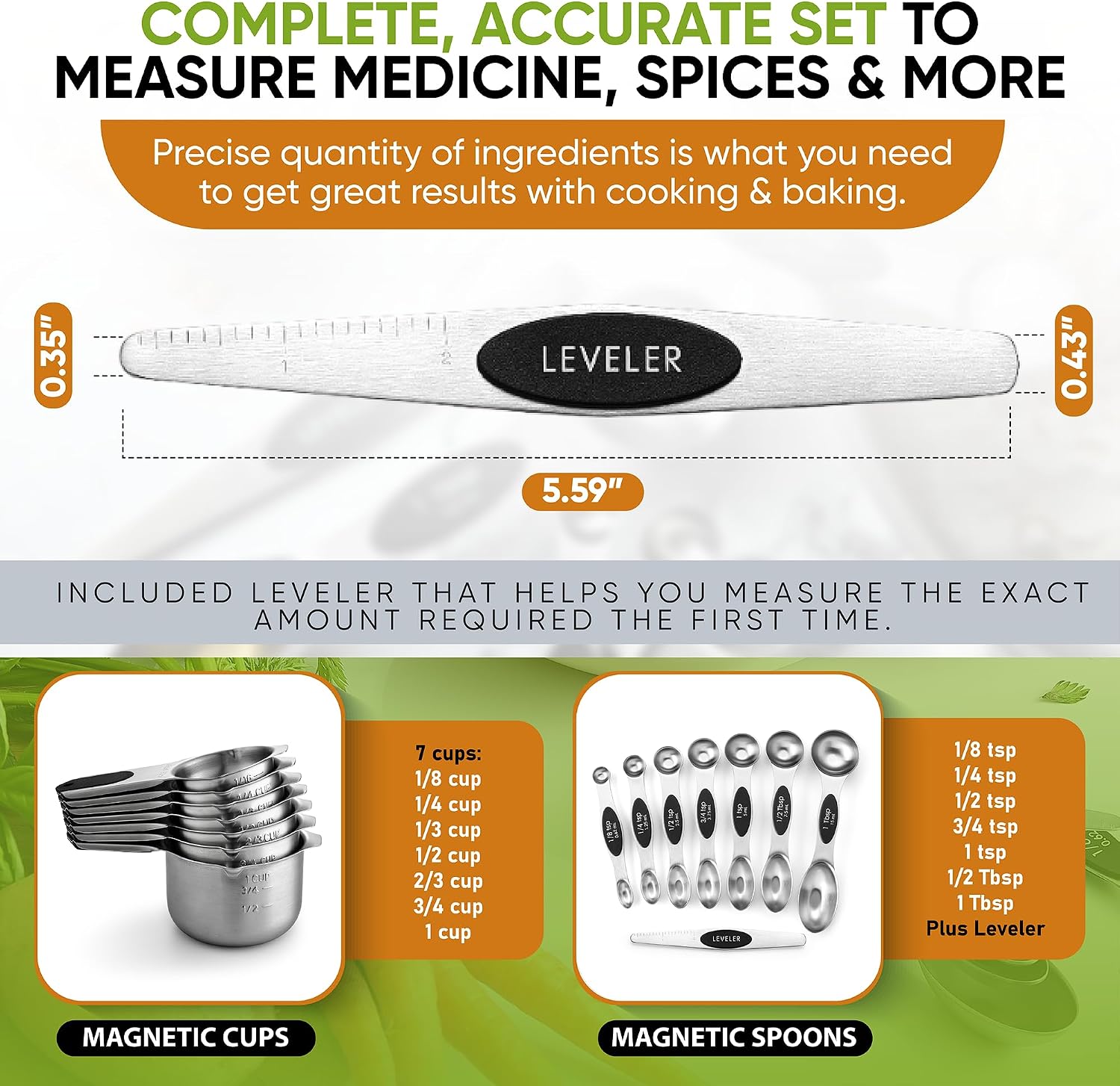 Spring Chef Magnetic Measuring Cups & Spoons Set of 15 with Levelers, Black